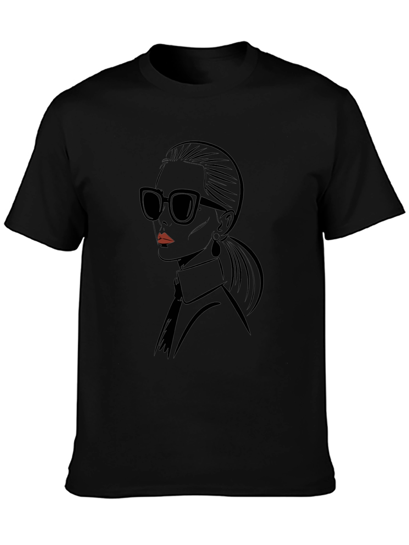 Stylish Black T-Shirt with Fashion Portrait