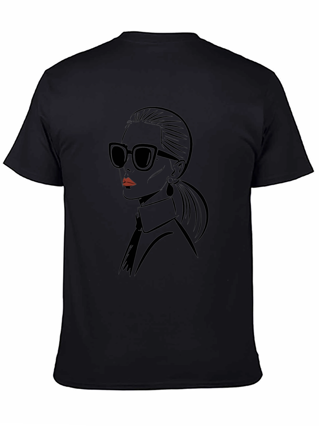 Stylish Black T-Shirt with Fashion Portrait