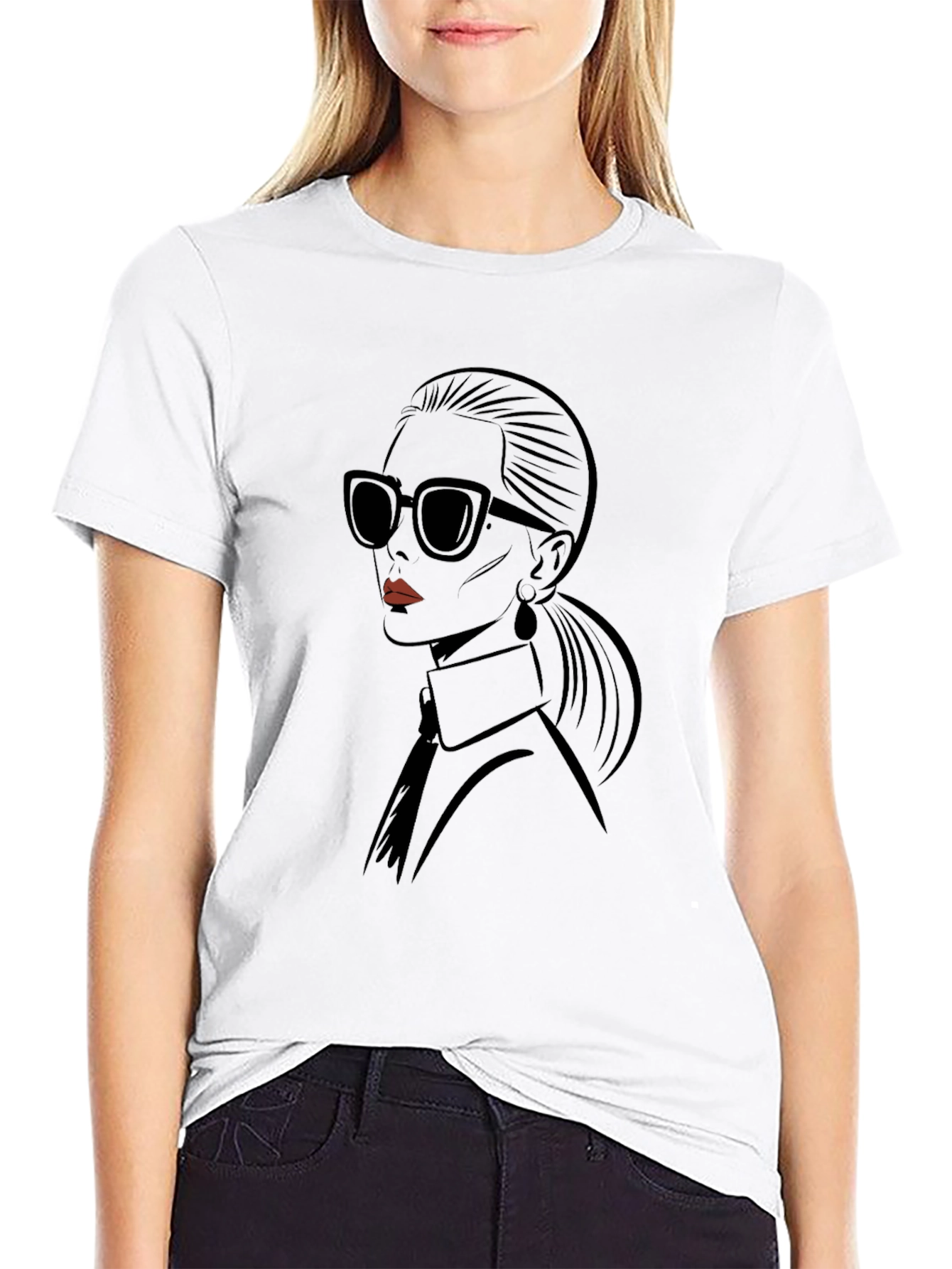 Stylish Black T-Shirt with Fashion Portrait
