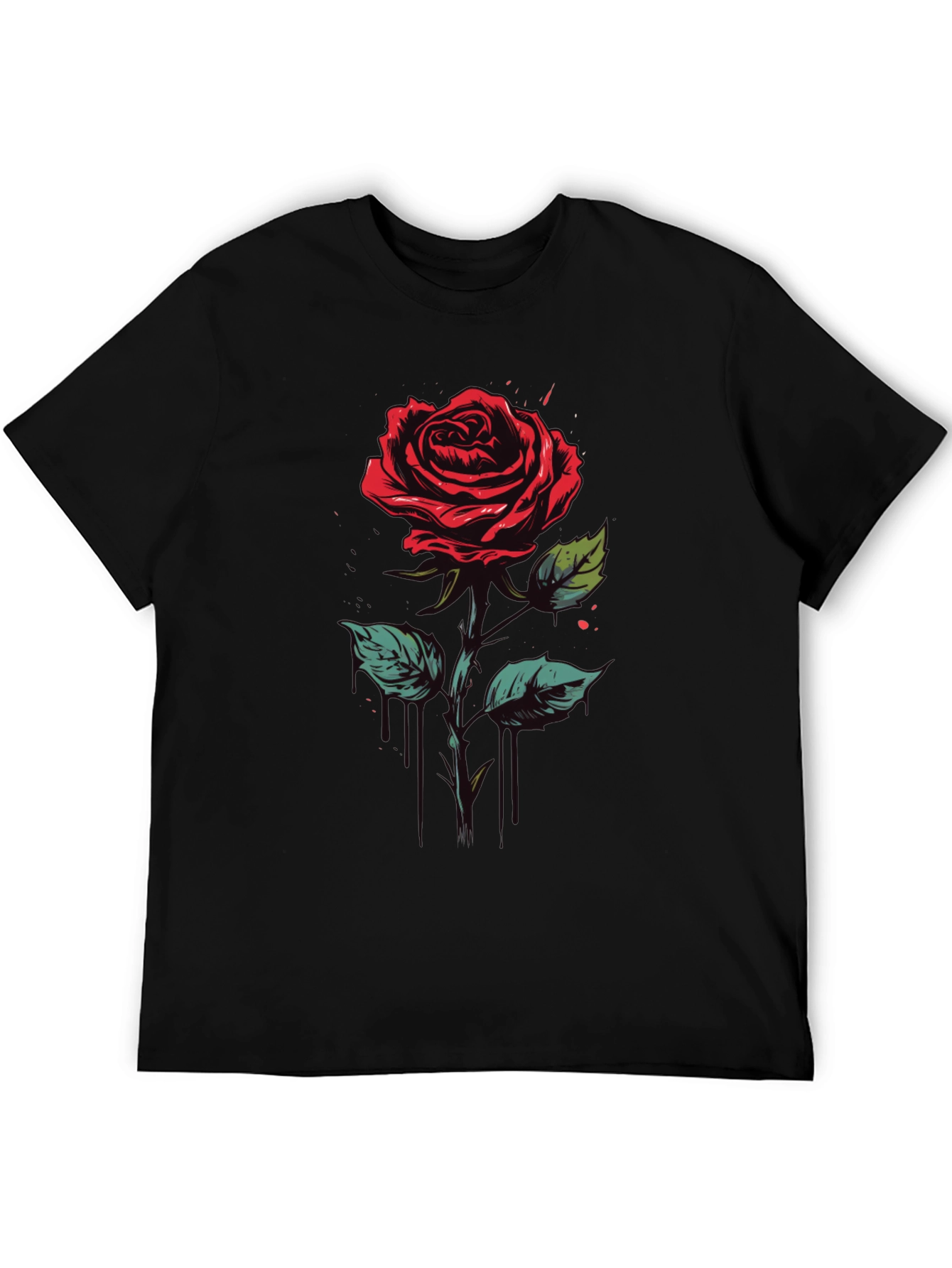 Rose Graphic Tee - Black Cotton Casual Shirt