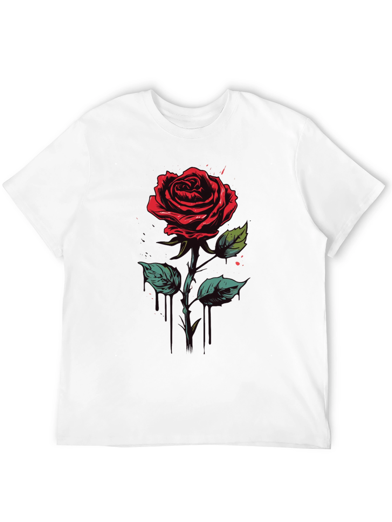 Rose Graphic Tee - Black Cotton Casual Shirt