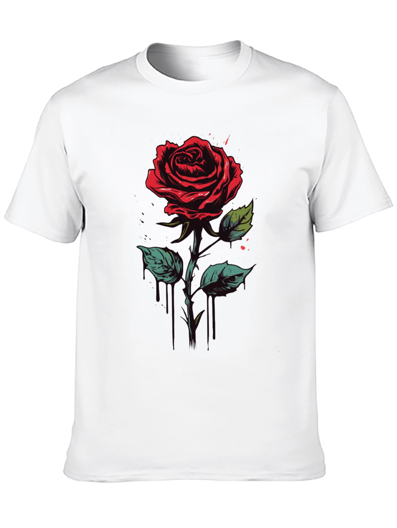 Rose Graphic Tee - Black Cotton Casual Shirt