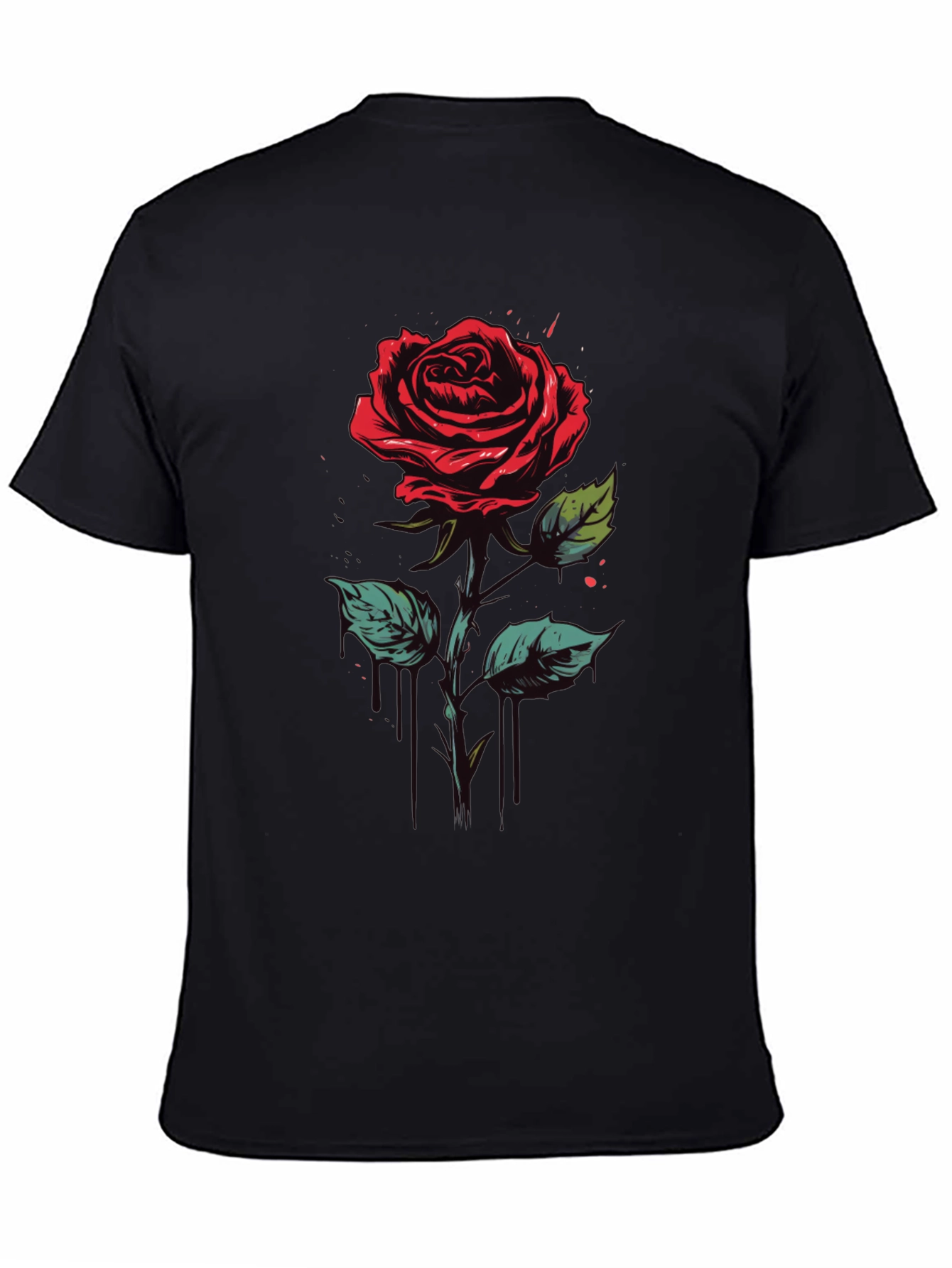 Rose Graphic Tee - Black Cotton Casual Shirt