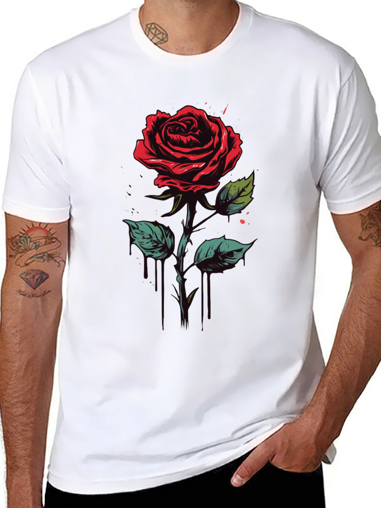 Rose Graphic Tee - Black Cotton Casual Shirt