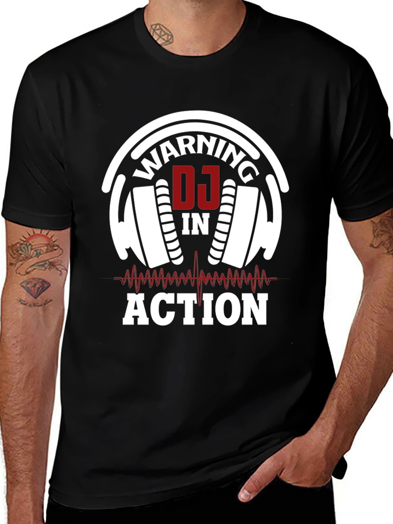 Warning DJ in Action Black T-Shirt