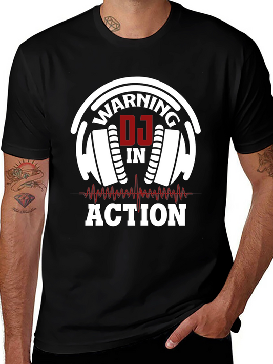 Warning DJ in Action Black T-Shirt