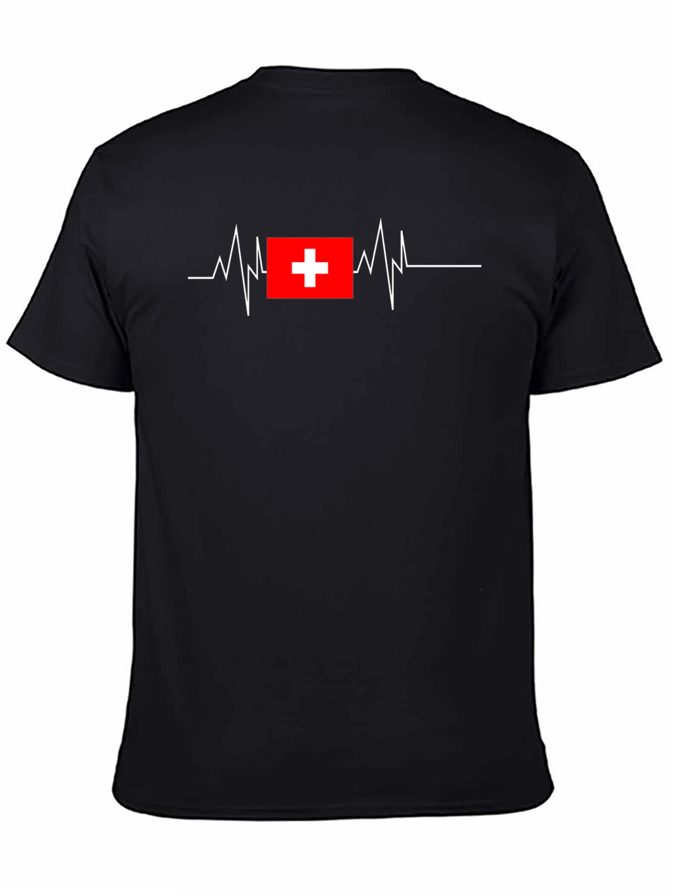 Heartbeat Swiss Flag Graphic Tee - Classic Black T-Shirt
