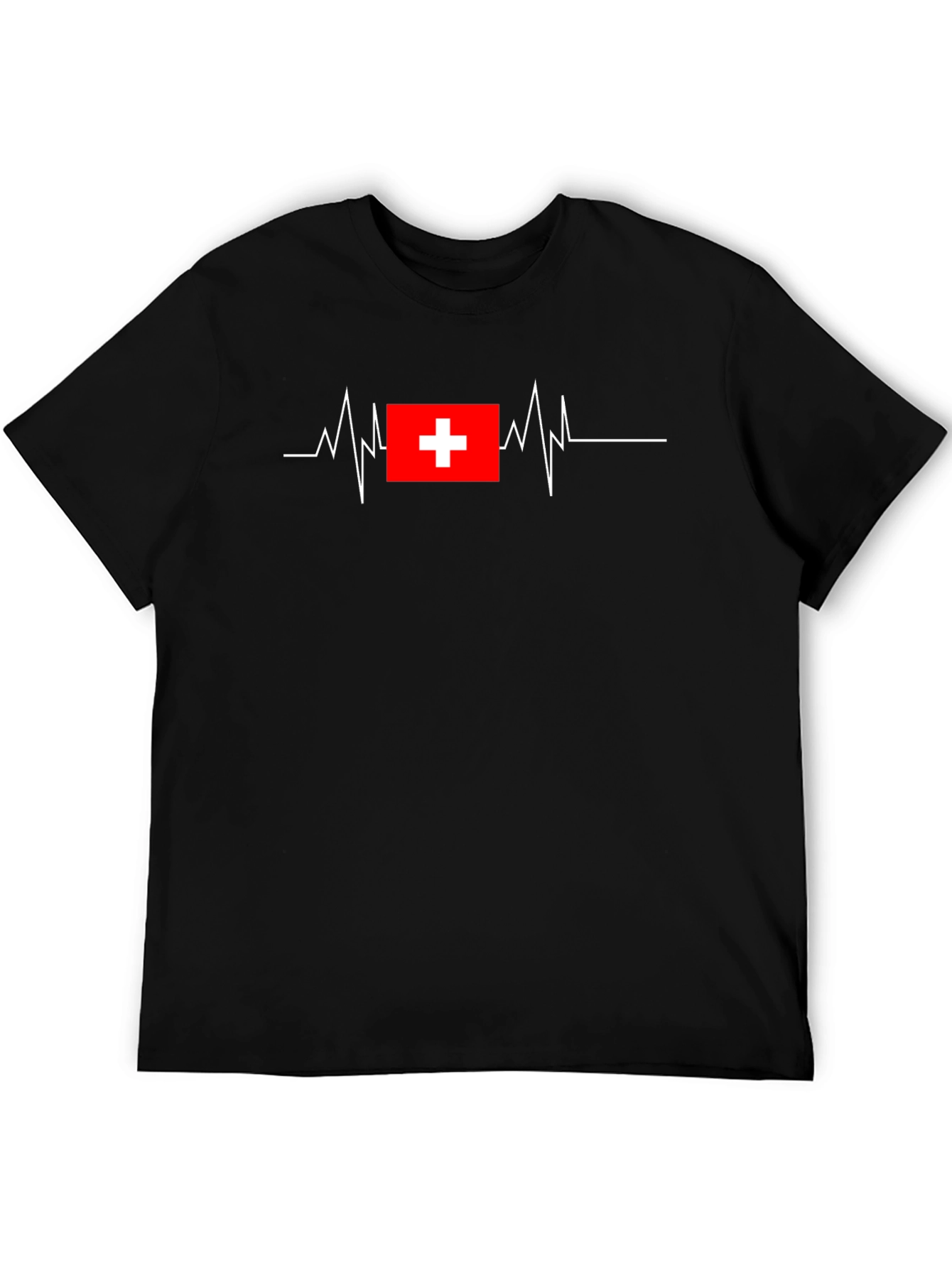 Heartbeat Swiss Flag Graphic Tee - Classic Black T-Shirt