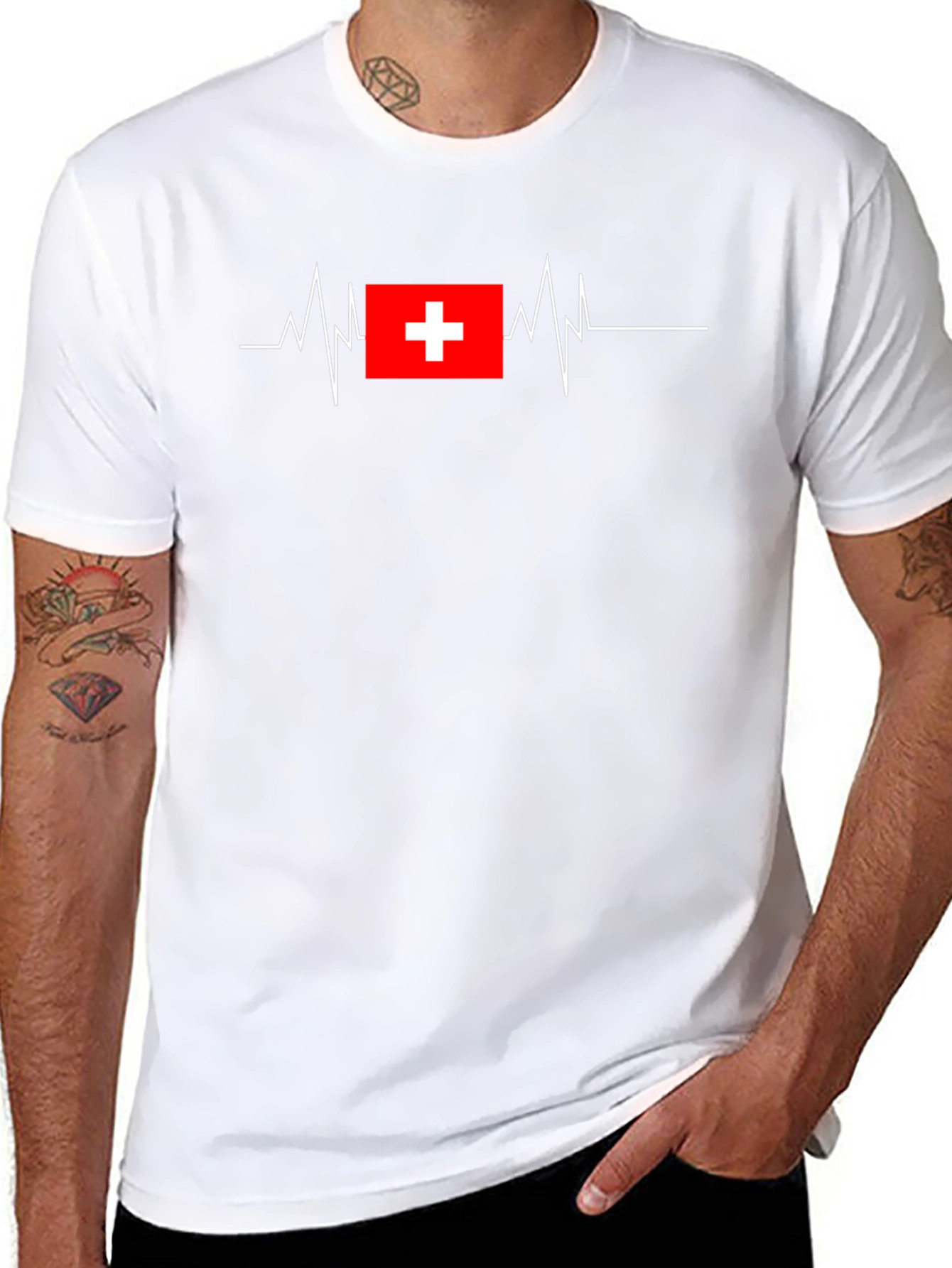 Heartbeat Swiss Flag Graphic Tee - Classic Black T-Shirt
