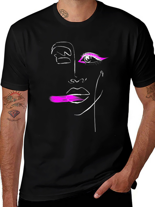 Abstract Face Line Art Graphic Tee - Modern Stylish Design