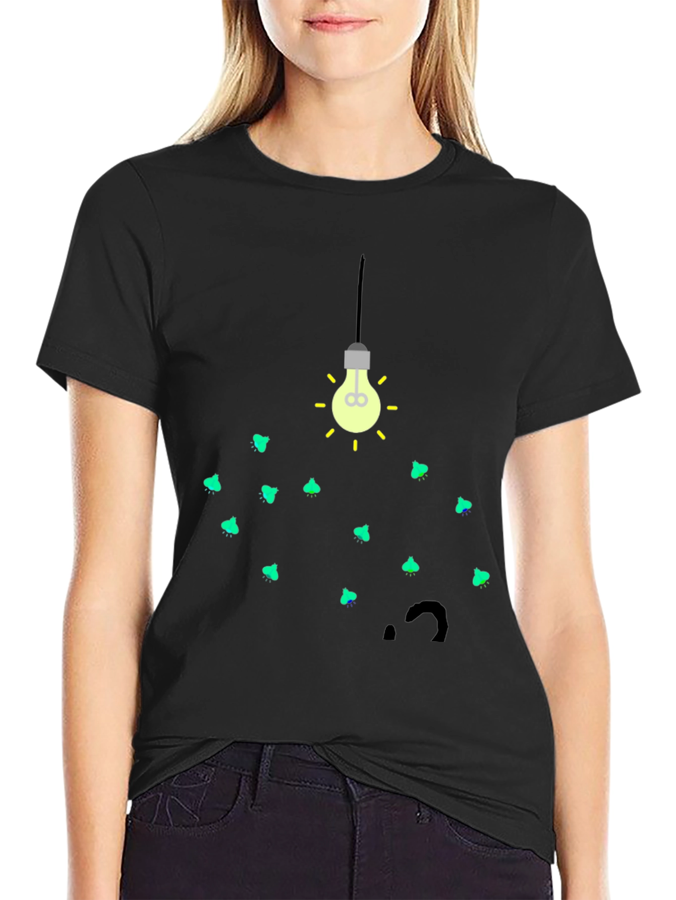 Firefly Bulb Graphic Tee - Soft Black Cotton T-Shirt