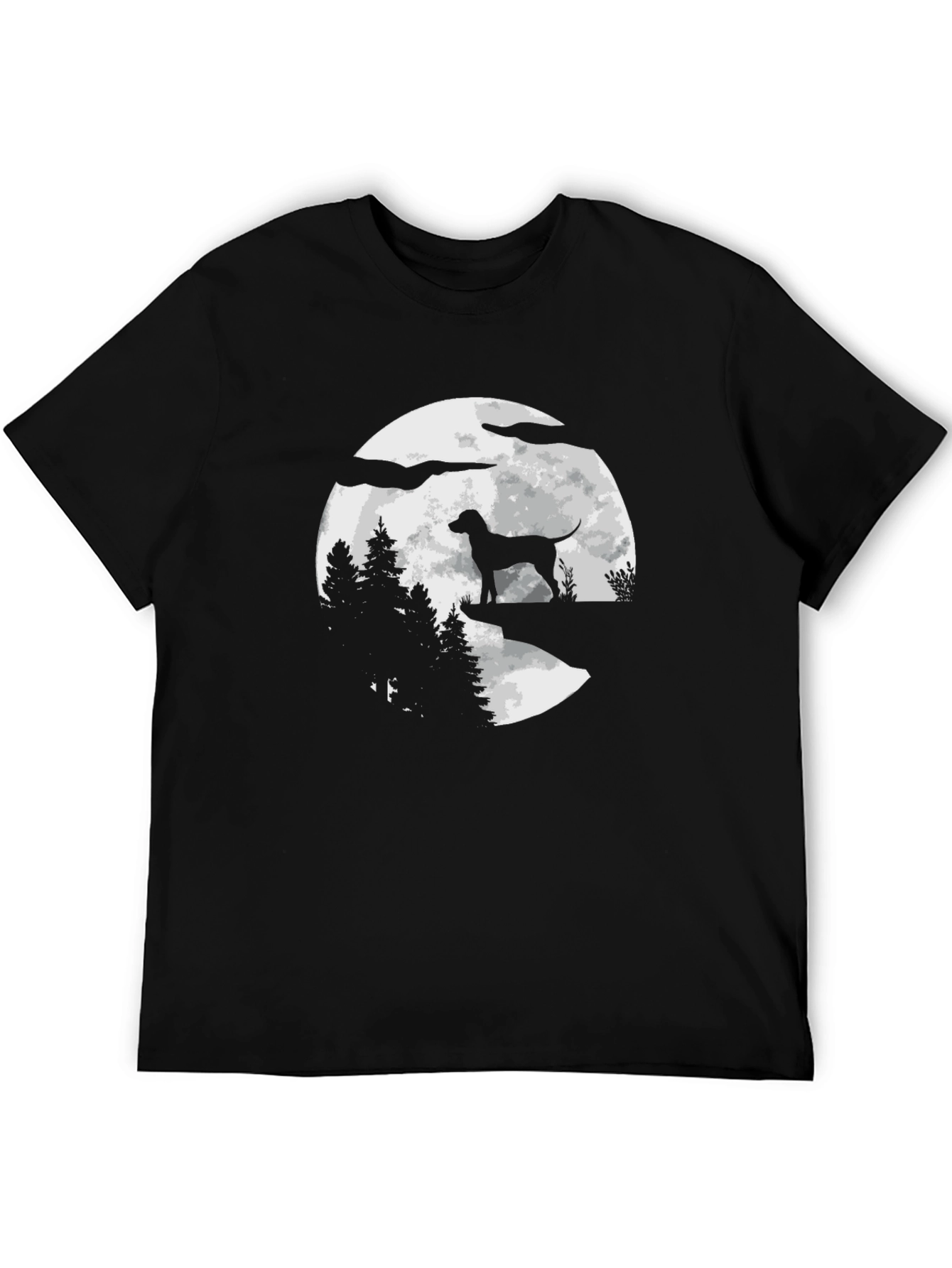Dog Silhouette Moon Graphic Tee - Black Cotton Blend