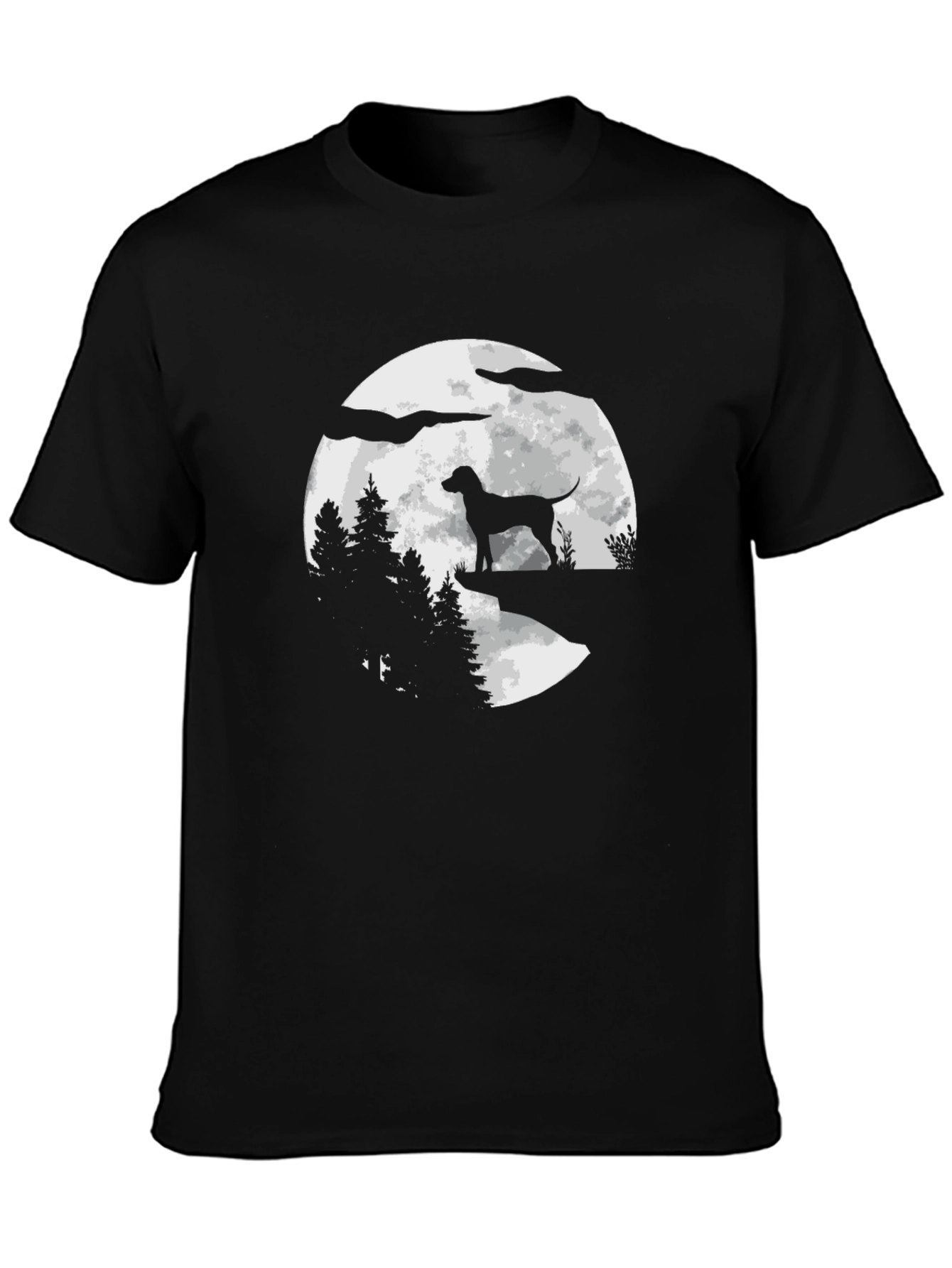 Dog Silhouette Moon Graphic Tee - Black Cotton Blend