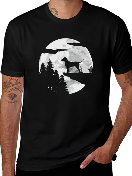Dog Silhouette Moon Graphic Tee - Black Cotton Blend