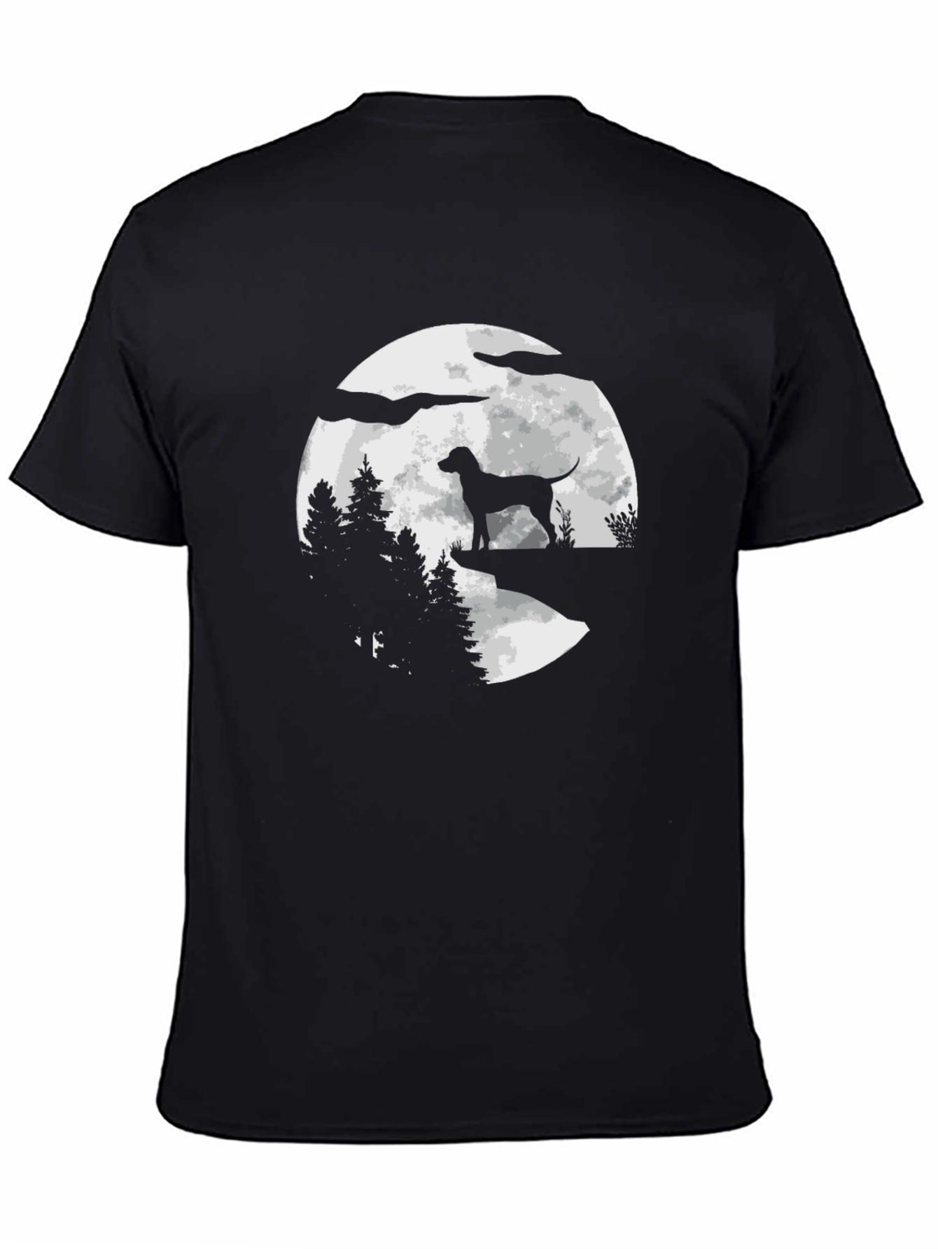 Dog Silhouette Moon Graphic Tee - Black Cotton Blend