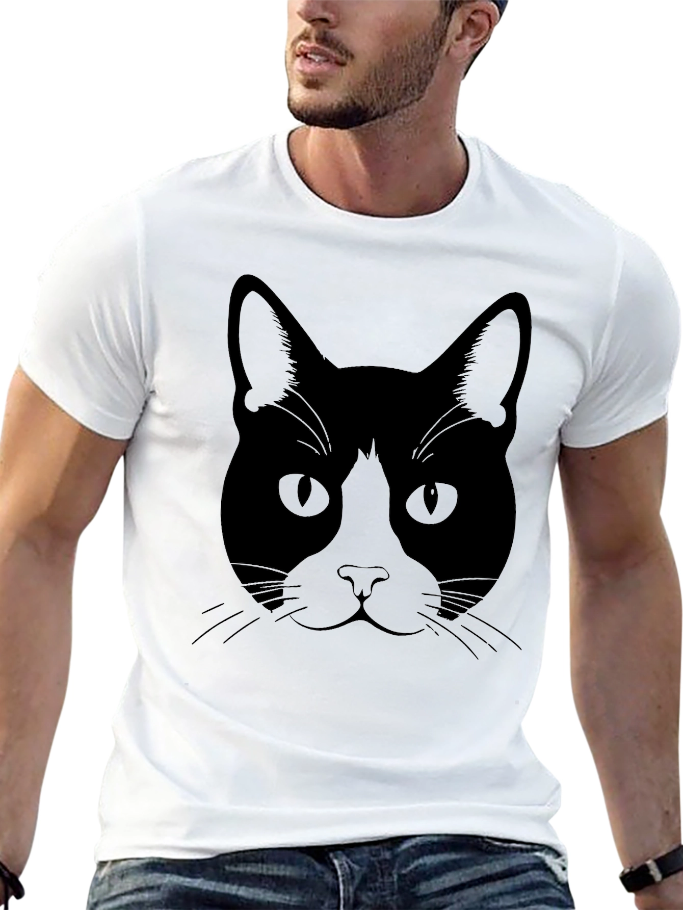 Black Cat Face Graphic T-Shirt - Unisex