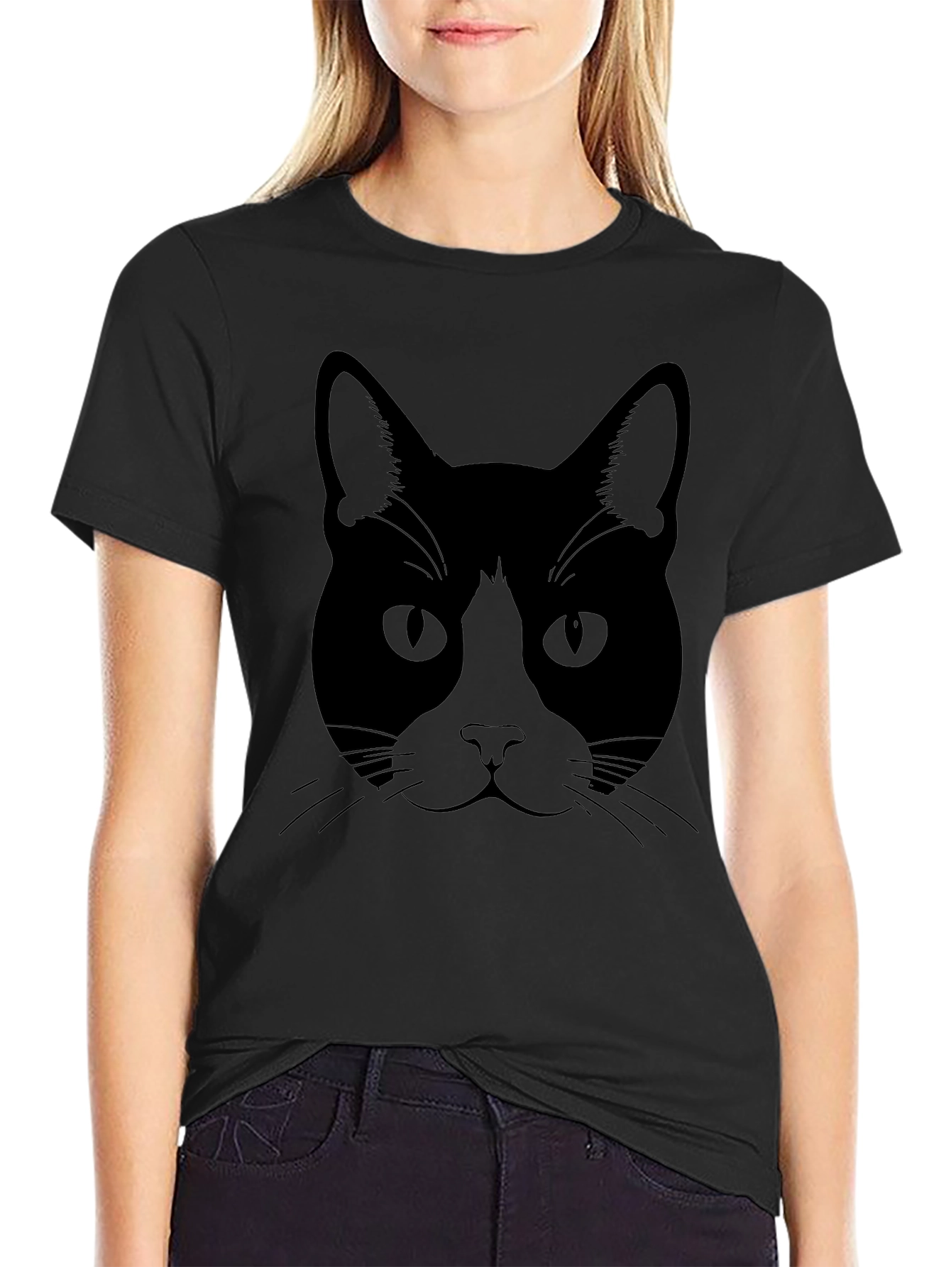 Black Cat Face Graphic T-Shirt - Unisex