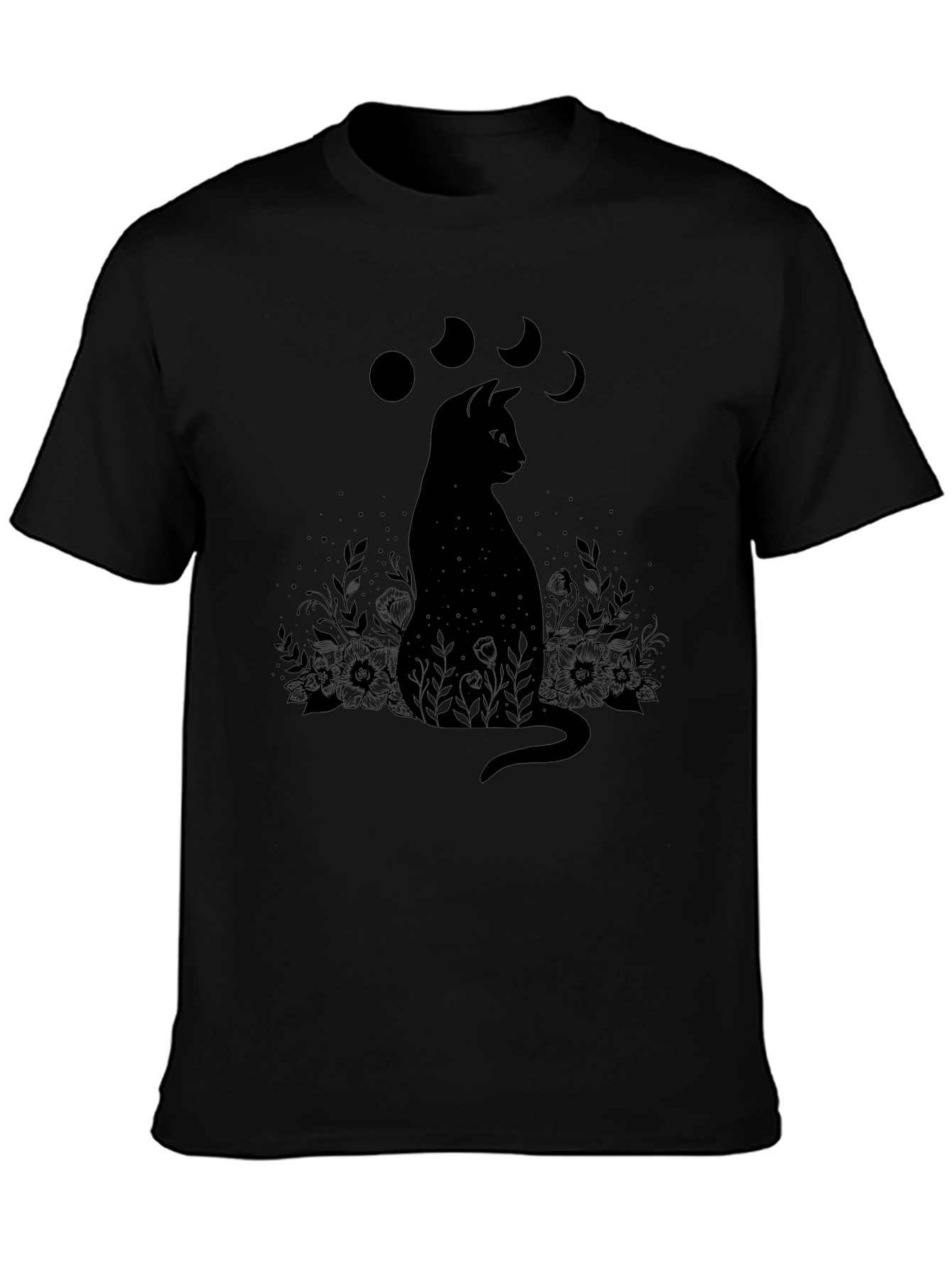 Black Cat Moon Phases T-Shirt - Mystical Design