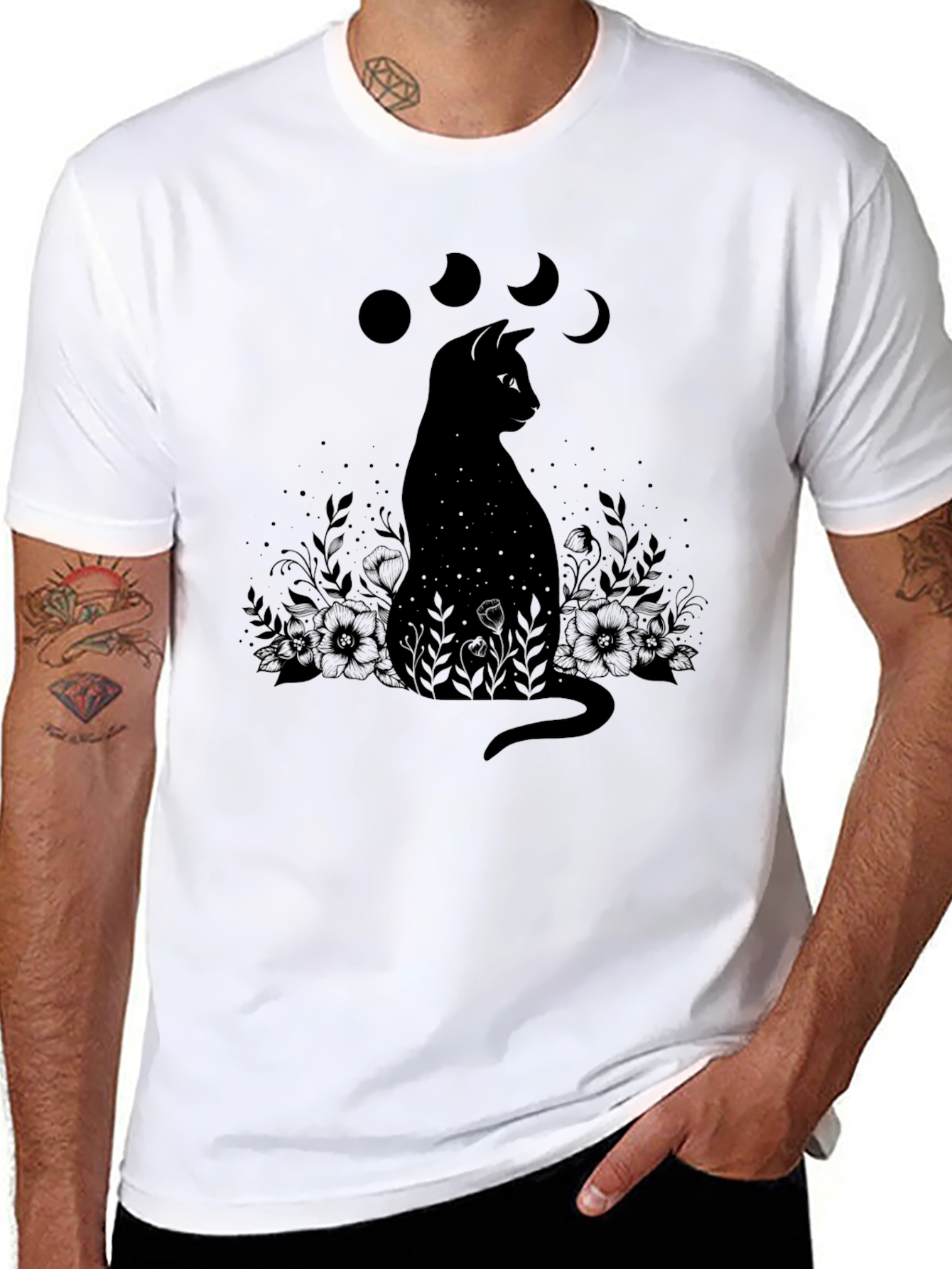 Black Cat Moon Phases T-Shirt - Mystical Design