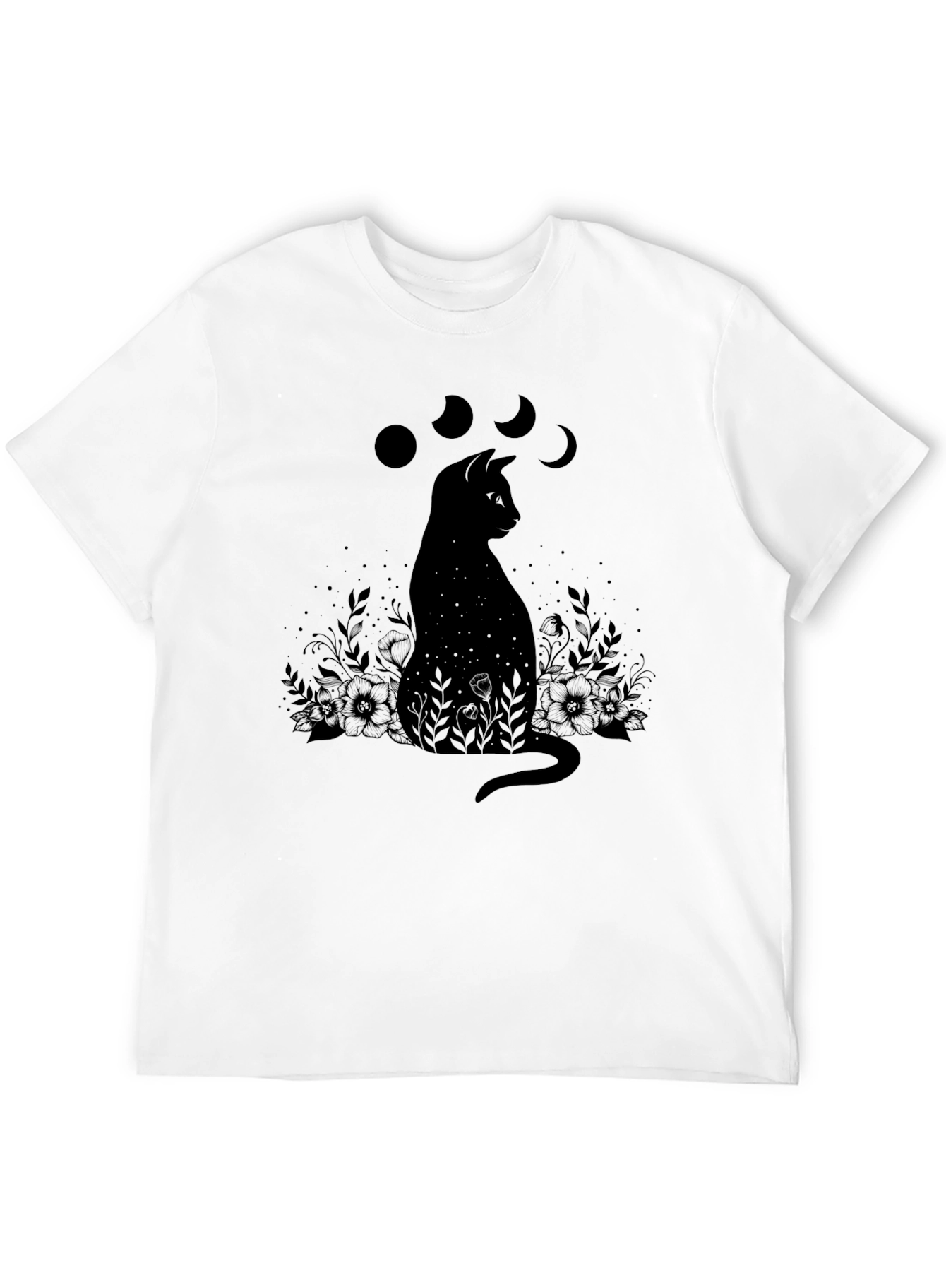 Black Cat Moon Phases T-Shirt - Mystical Design