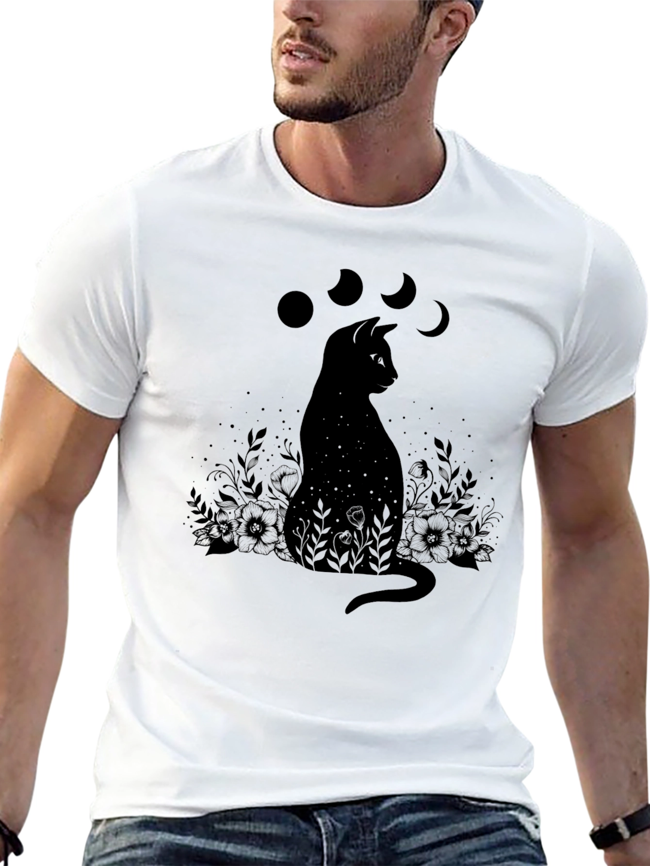 Black Cat Moon Phases T-Shirt - Mystical Design