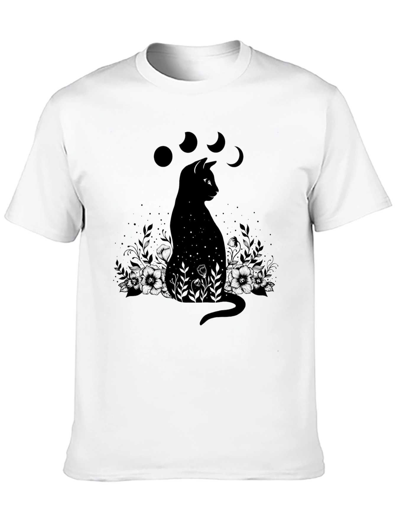 Black Cat Moon Phases T-Shirt - Mystical Design