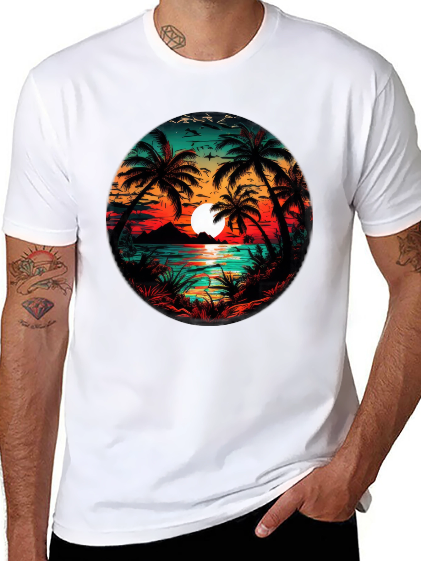 Tropical Sunset Palm Tree Graphic Tee