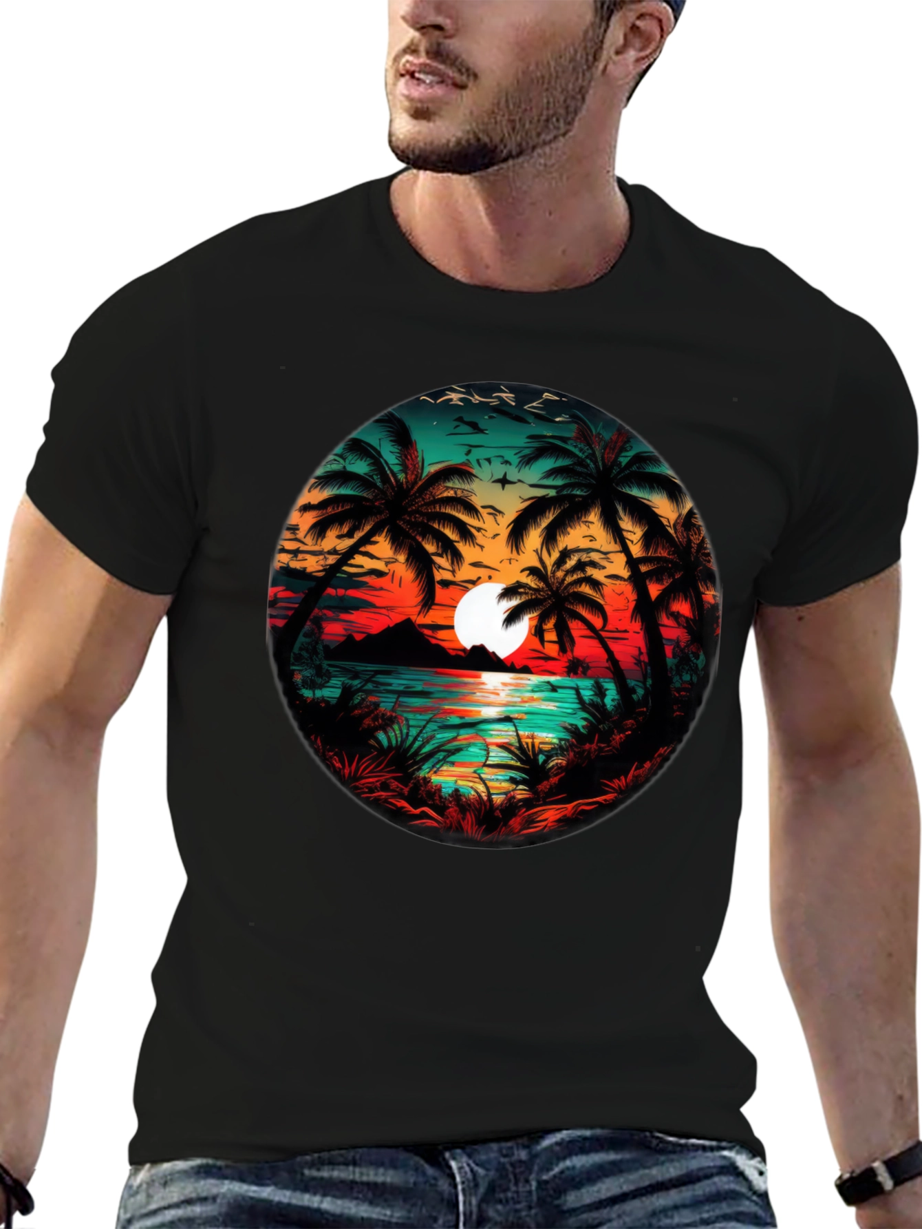 Tropical Sunset Palm Tree Graphic Tee