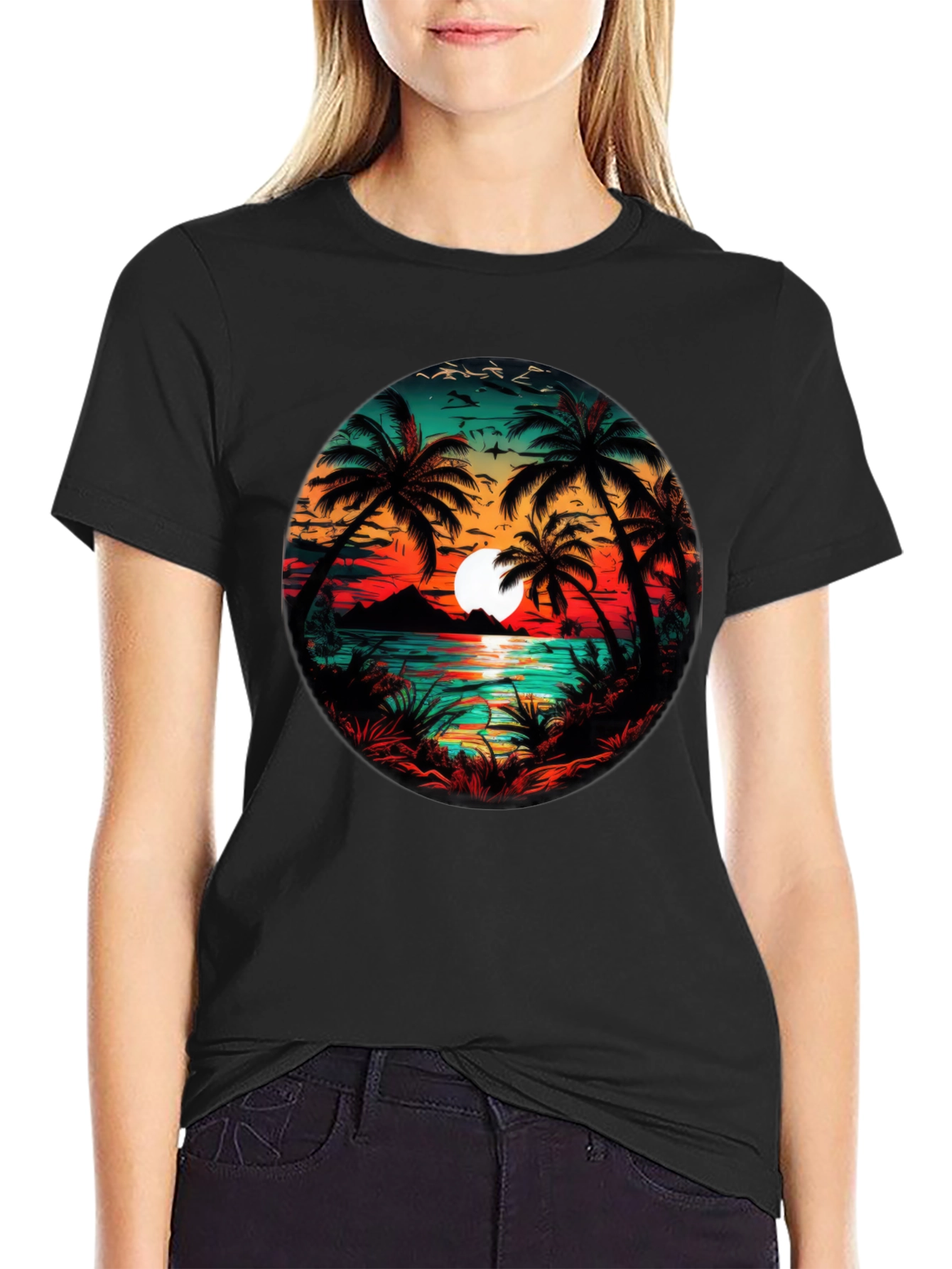 Tropical Sunset Palm Tree Graphic Tee