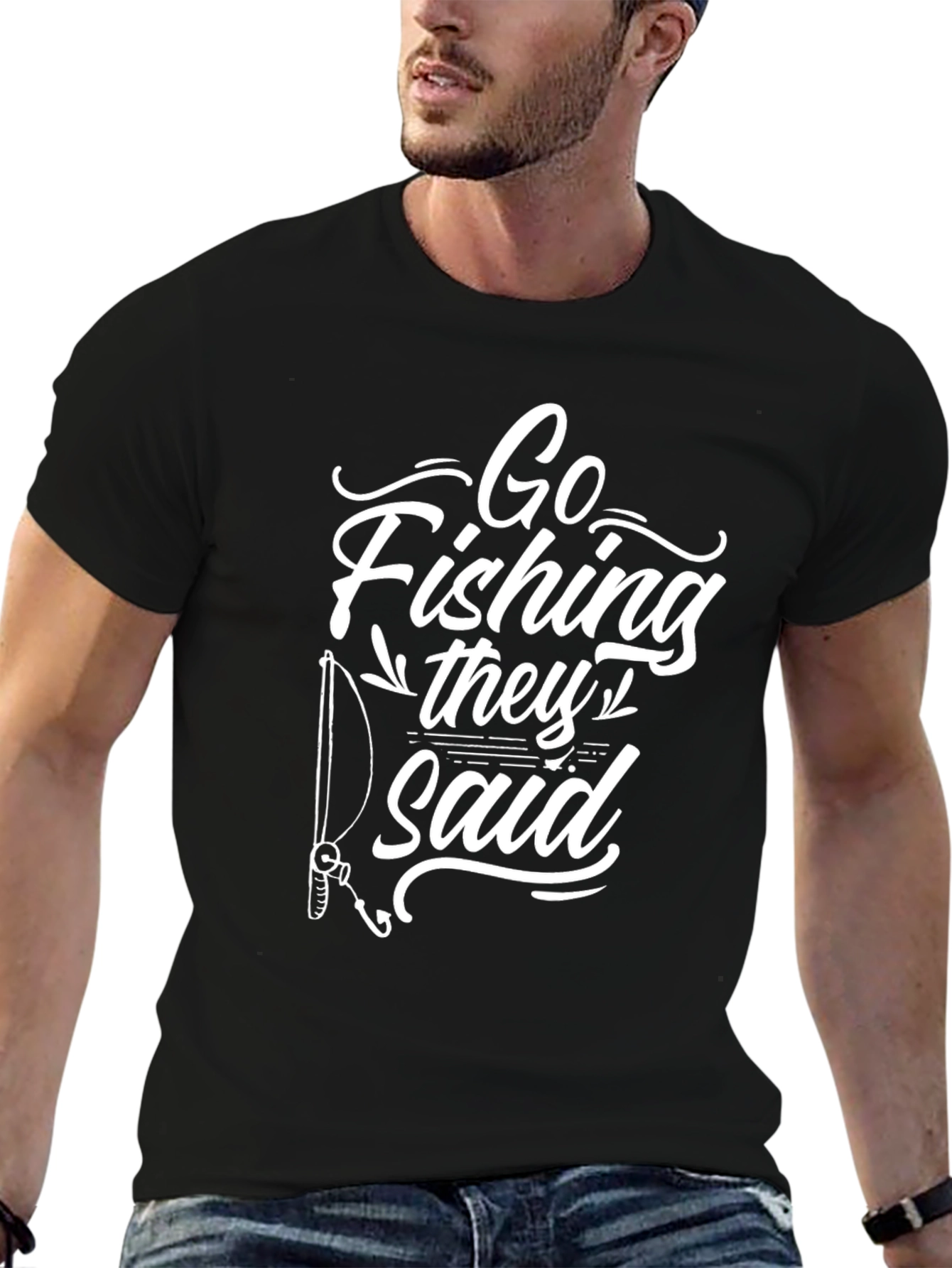 Go Fishing They Said Black Graphic Tee