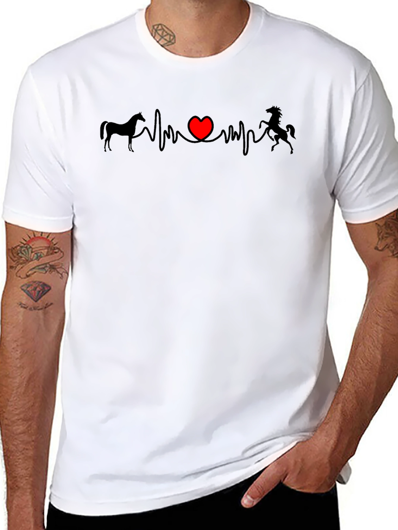 Horse Heartbeat Graphic Tee - Black