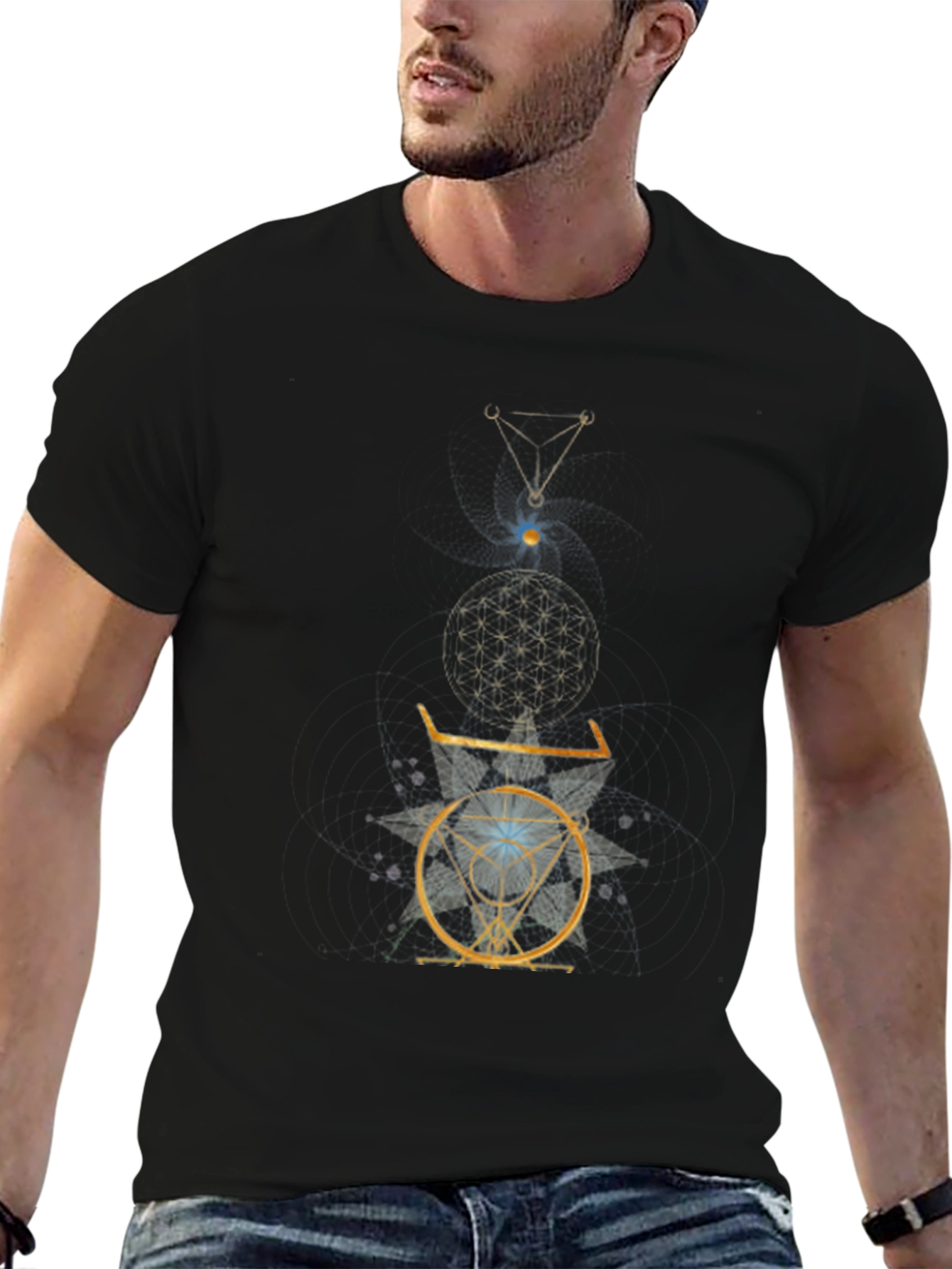 Esoteric Geometric Graphic Print Black T-Shirt