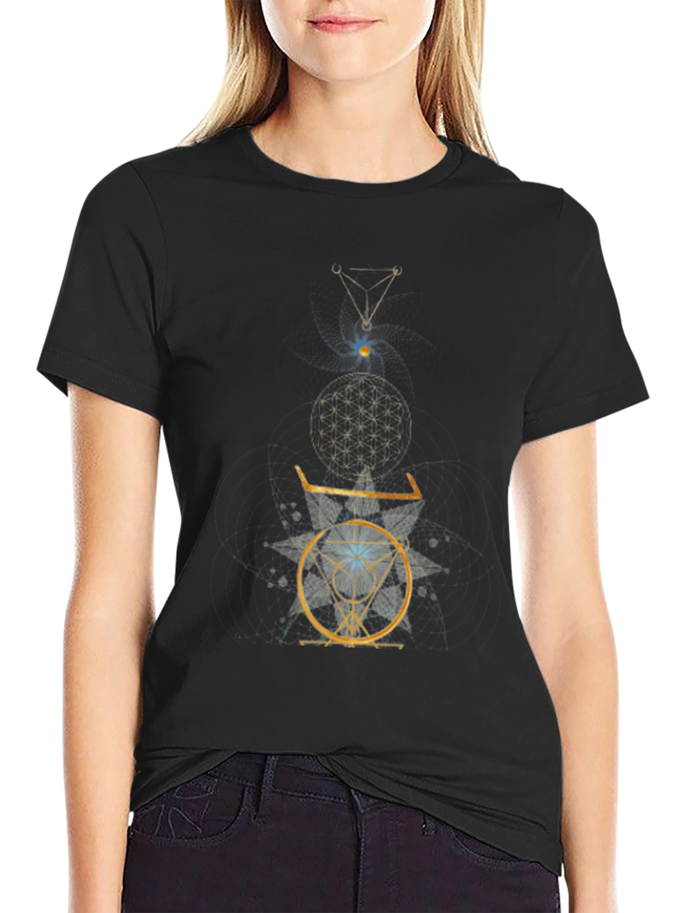 Esoteric Geometric Graphic Print Black T-Shirt
