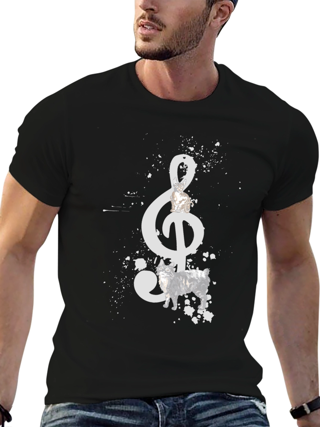 Music Cat T-Shirt - Stylish Treble Clef Graphic Tee