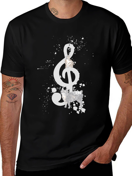 Music Cat T-Shirt - Stylish Treble Clef Graphic Tee