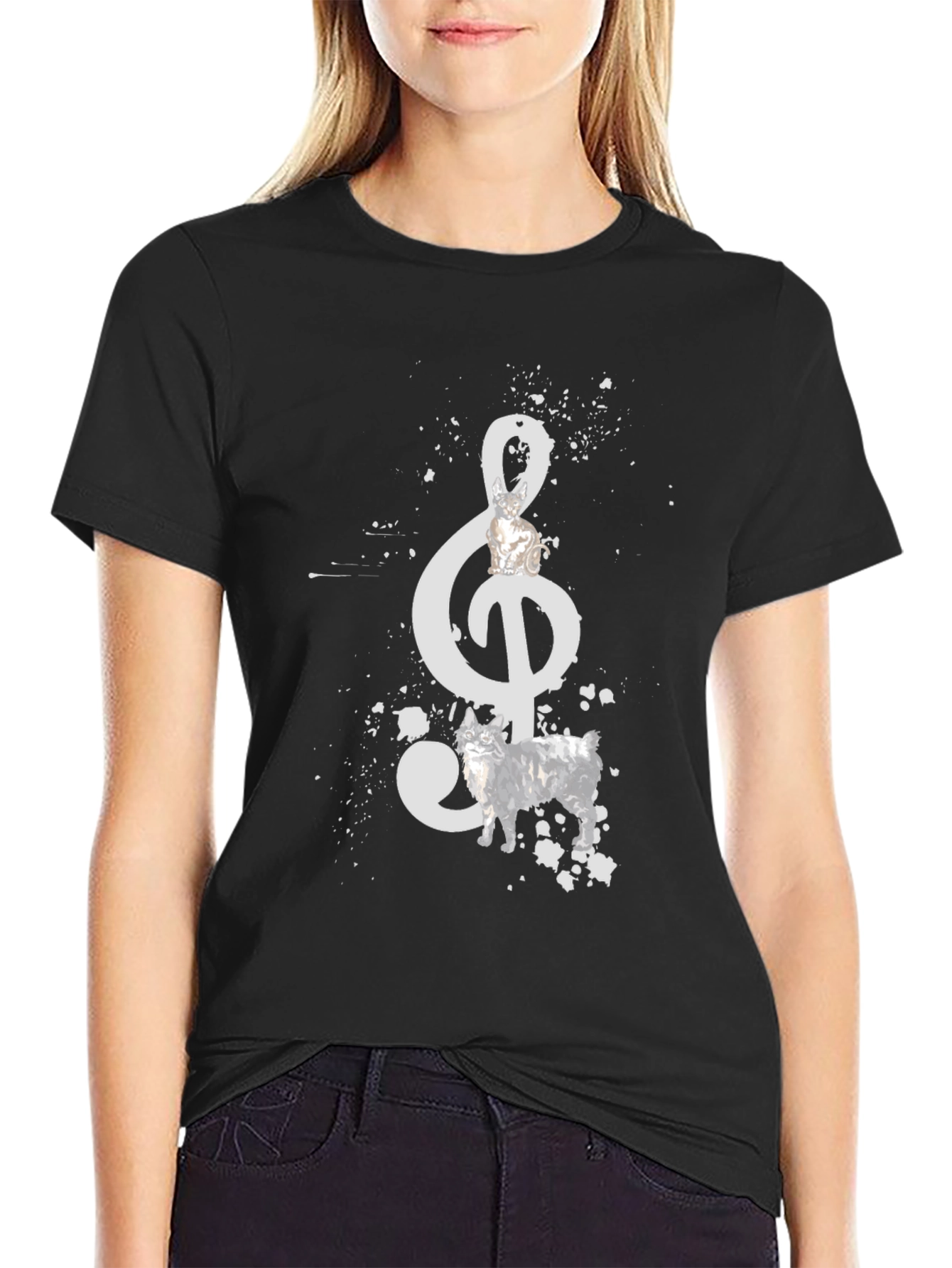 Music Cat T-Shirt - Stylish Treble Clef Graphic Tee