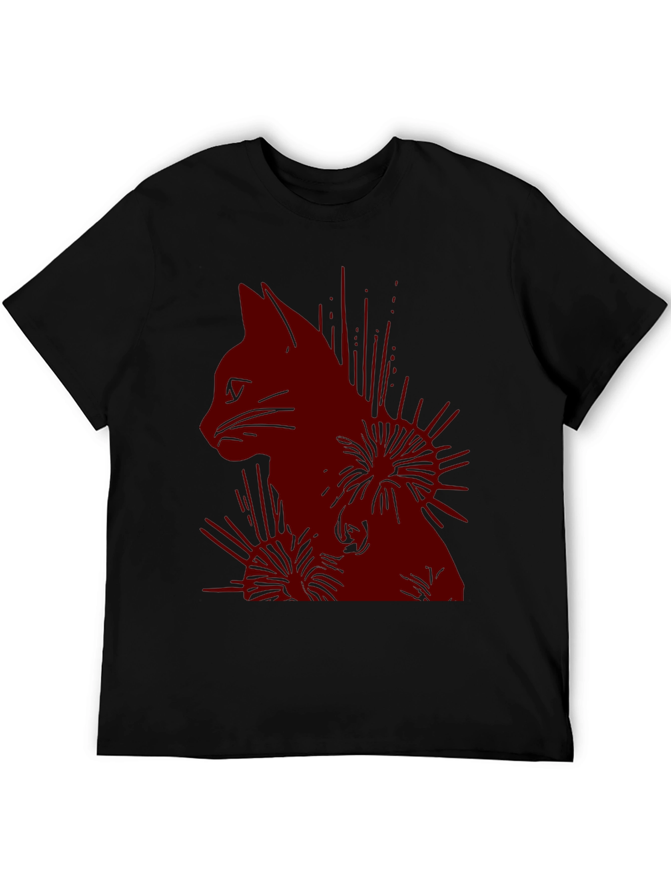 Cat Silhouette Graphic Print T-Shirt - Casual Wear