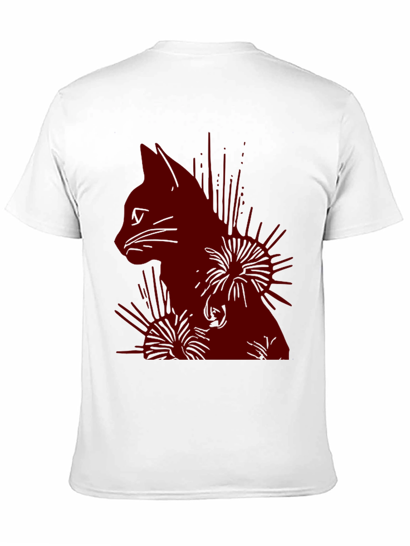 Cat Silhouette Graphic Print T-Shirt - Casual Wear