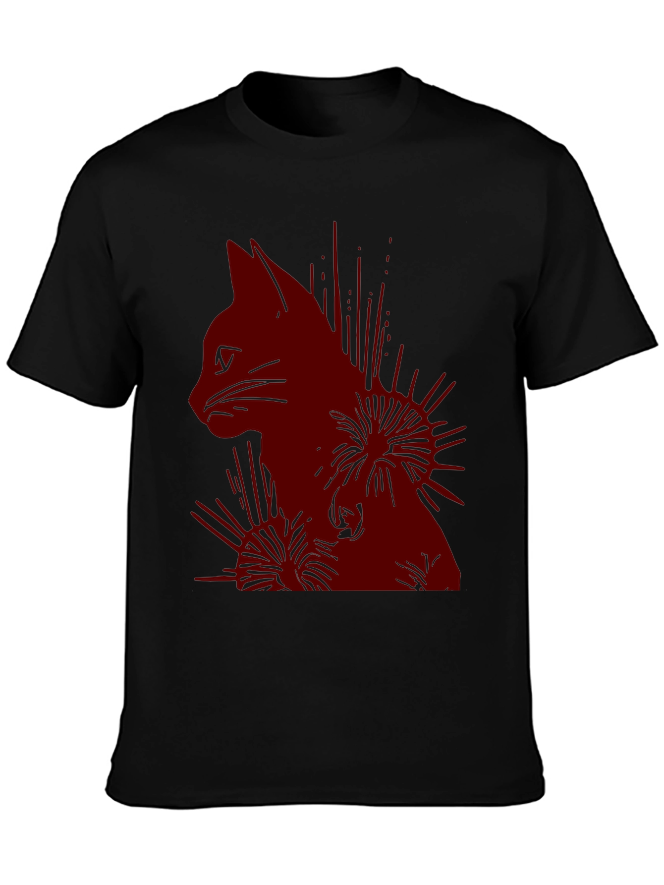 Cat Silhouette Graphic Print T-Shirt - Casual Wear