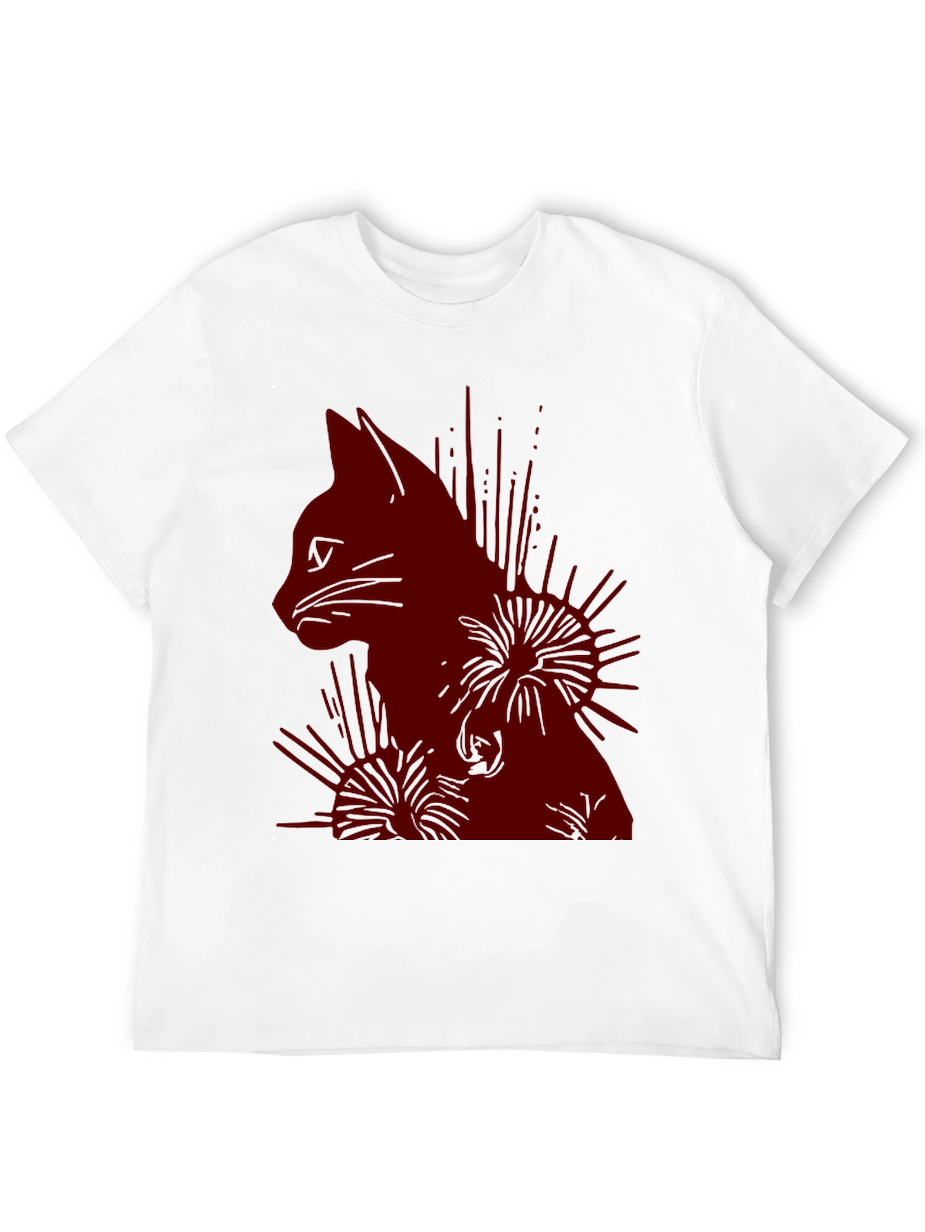 Cat Silhouette Graphic Print T-Shirt - Casual Wear