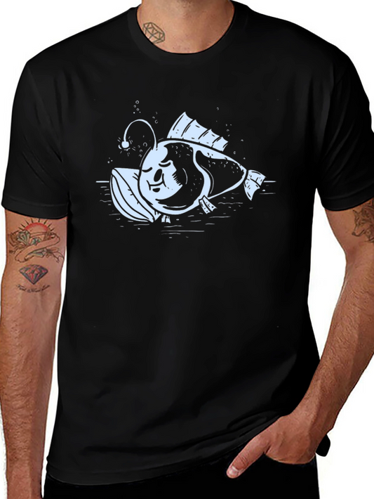 Angler Fish Graphic Print Black T-Shirt
