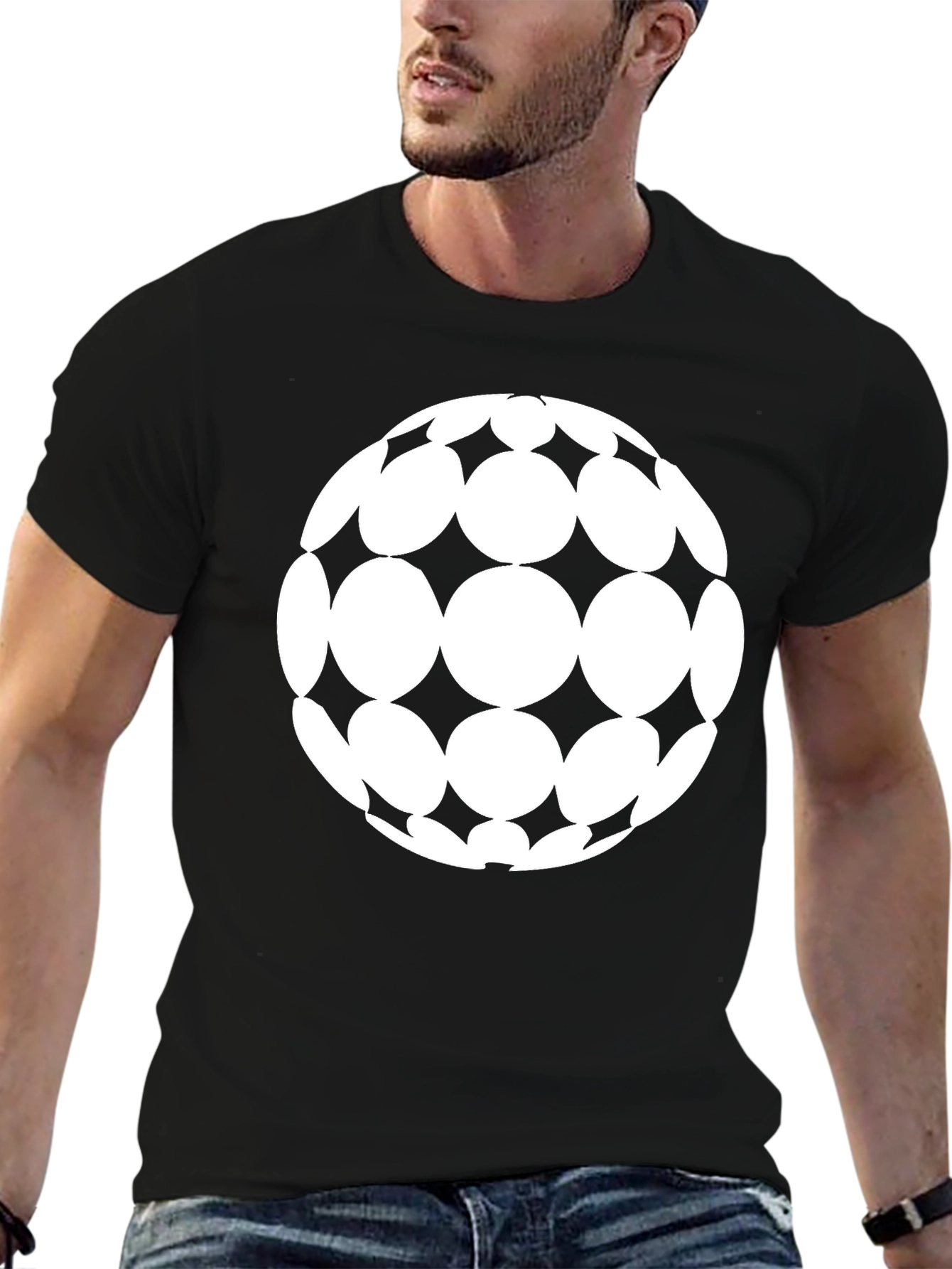 Geometric Sphere Graphic Tee - Black Cotton Blend