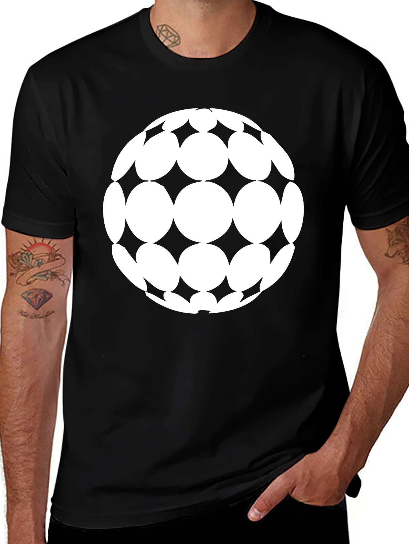 Geometric Sphere Graphic Tee - Black Cotton Blend