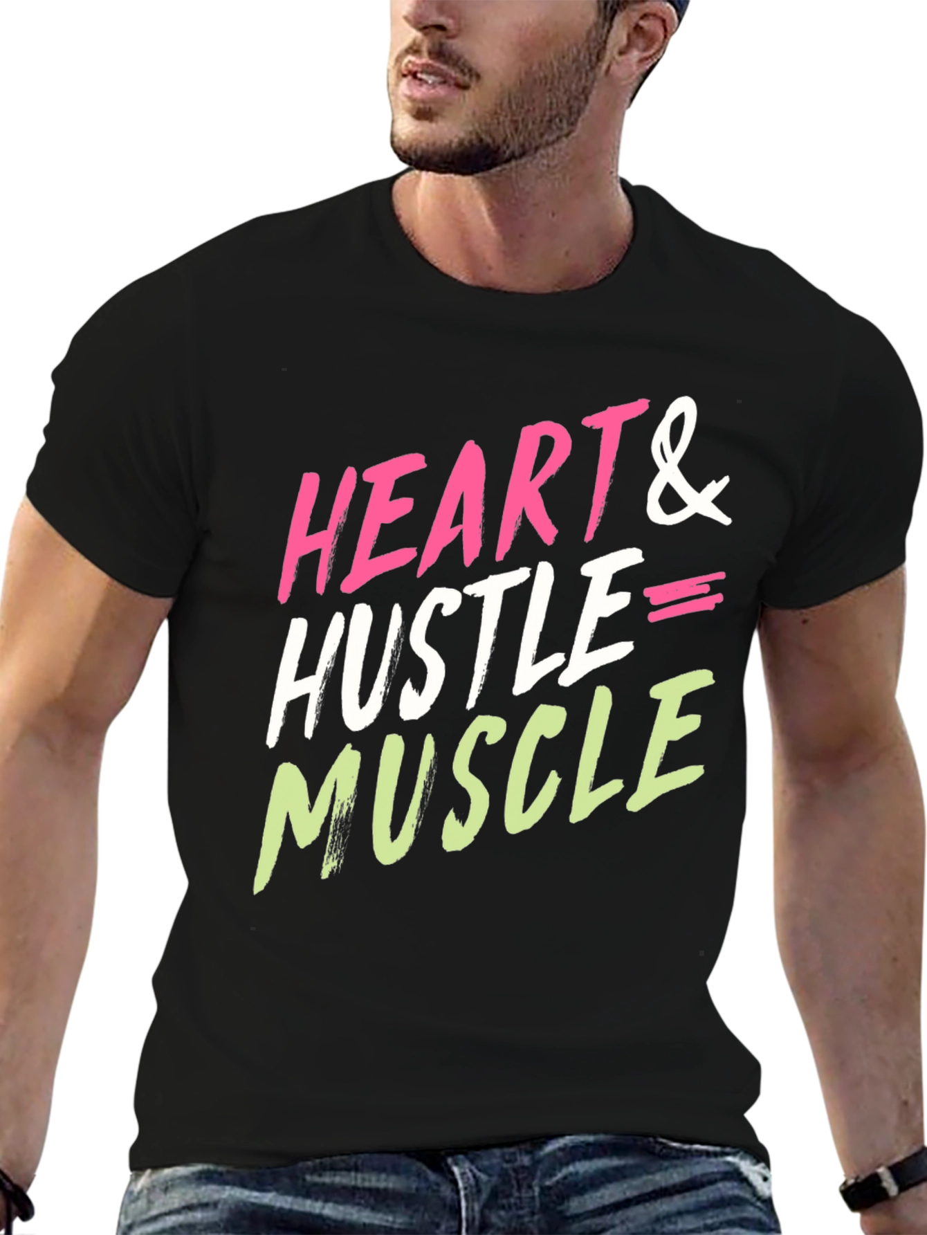 Heart Hustle Muscle Graphic Tee - Black Cotton Blend