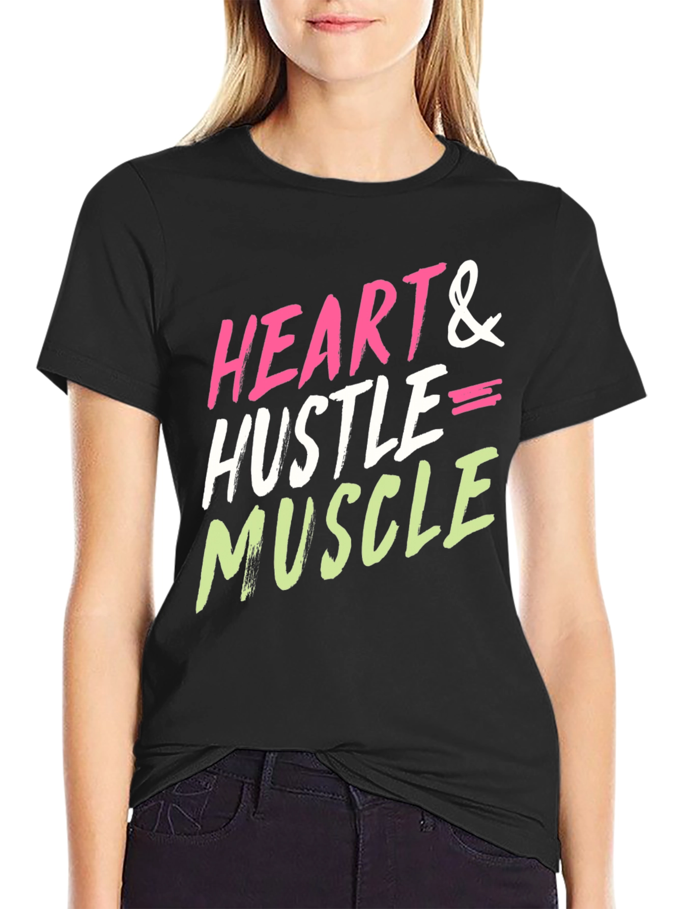 Heart Hustle Muscle Graphic Tee - Black Cotton Blend