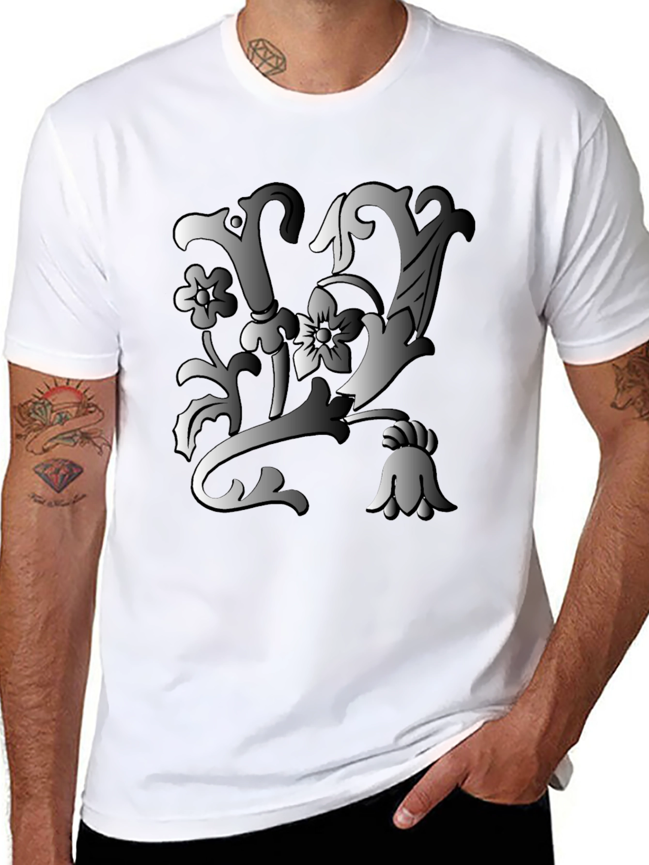 Floral Letter Tee - Black