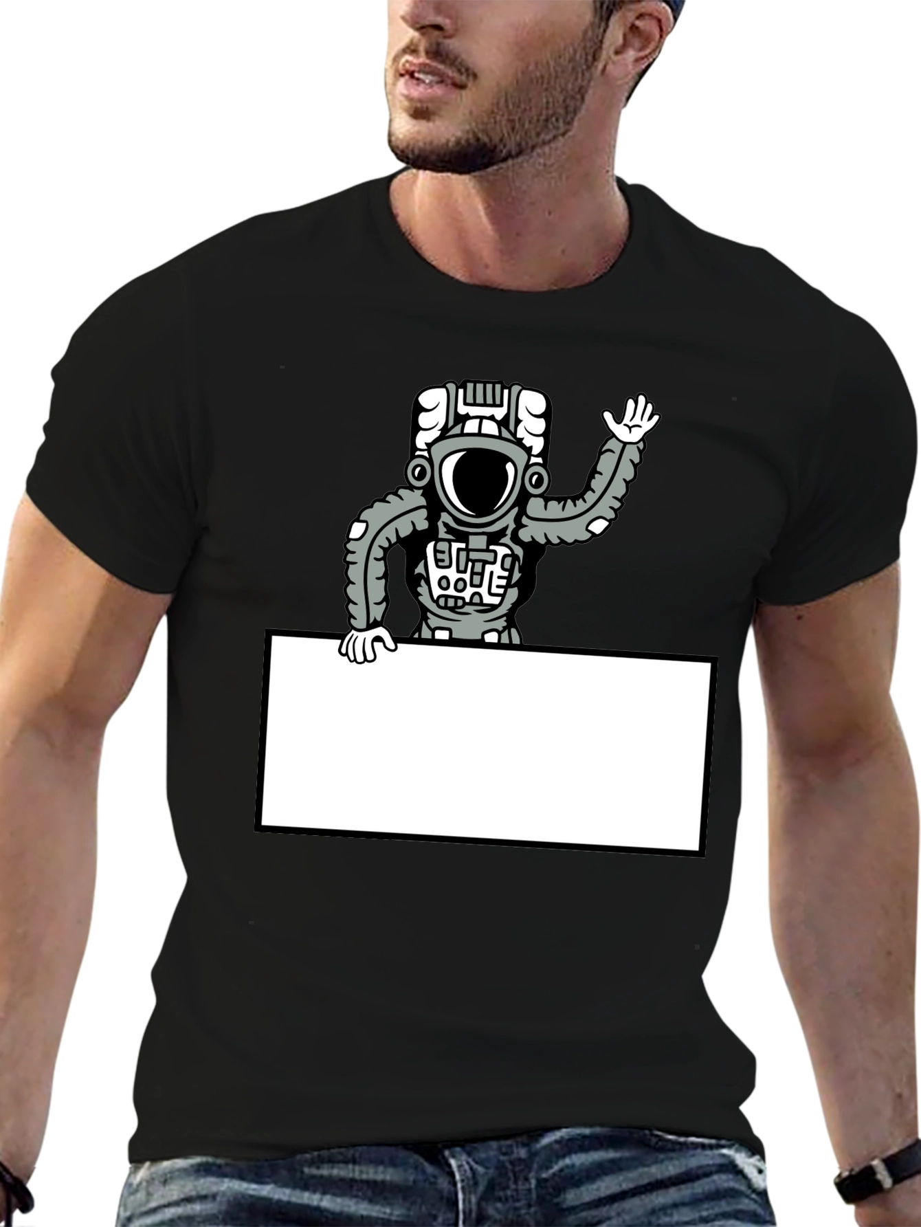 Astronaut Graphic Print Mens Black T-Shirt