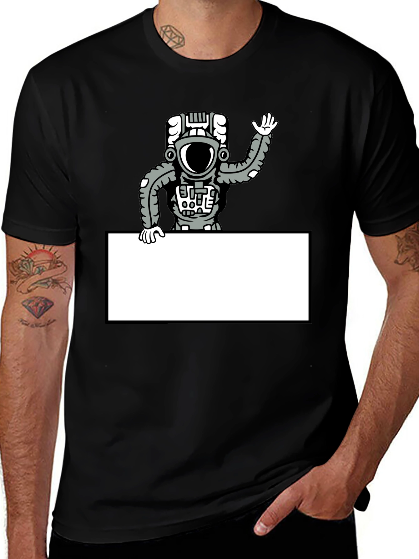 Astronaut Graphic Print Mens Black T-Shirt