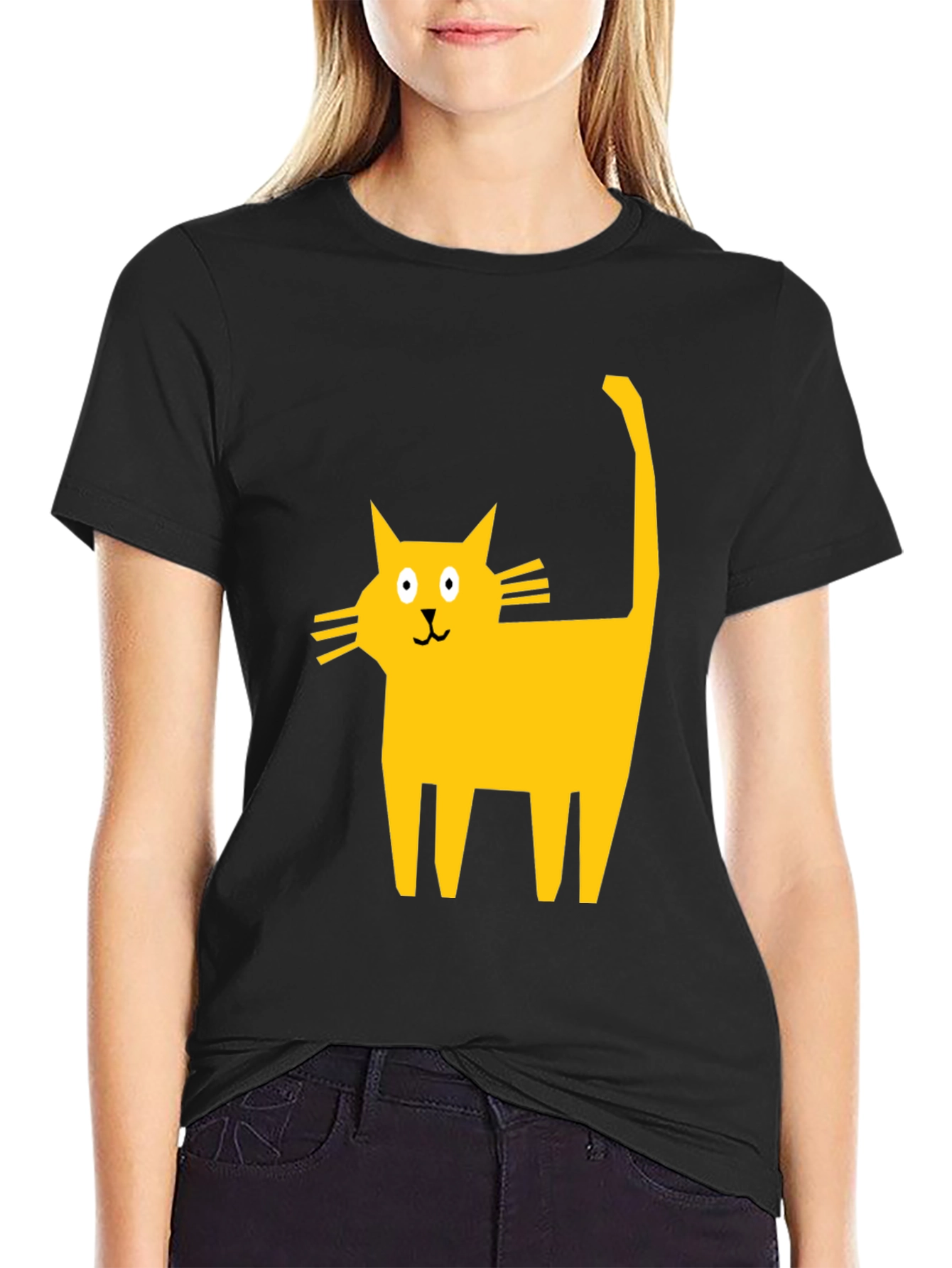 Modern Cat Graphic Tee - Black