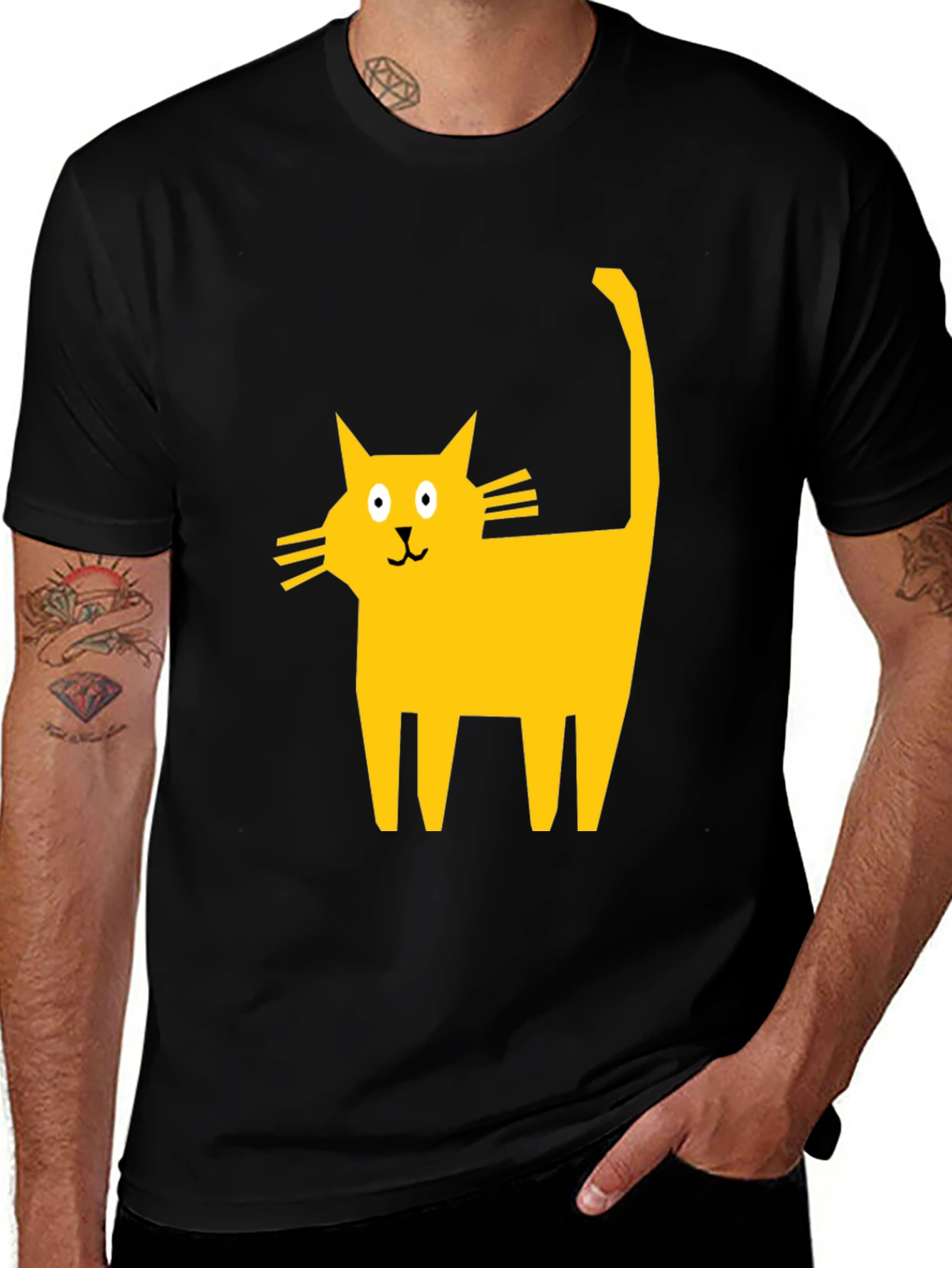 Modern Cat Graphic Tee - Black